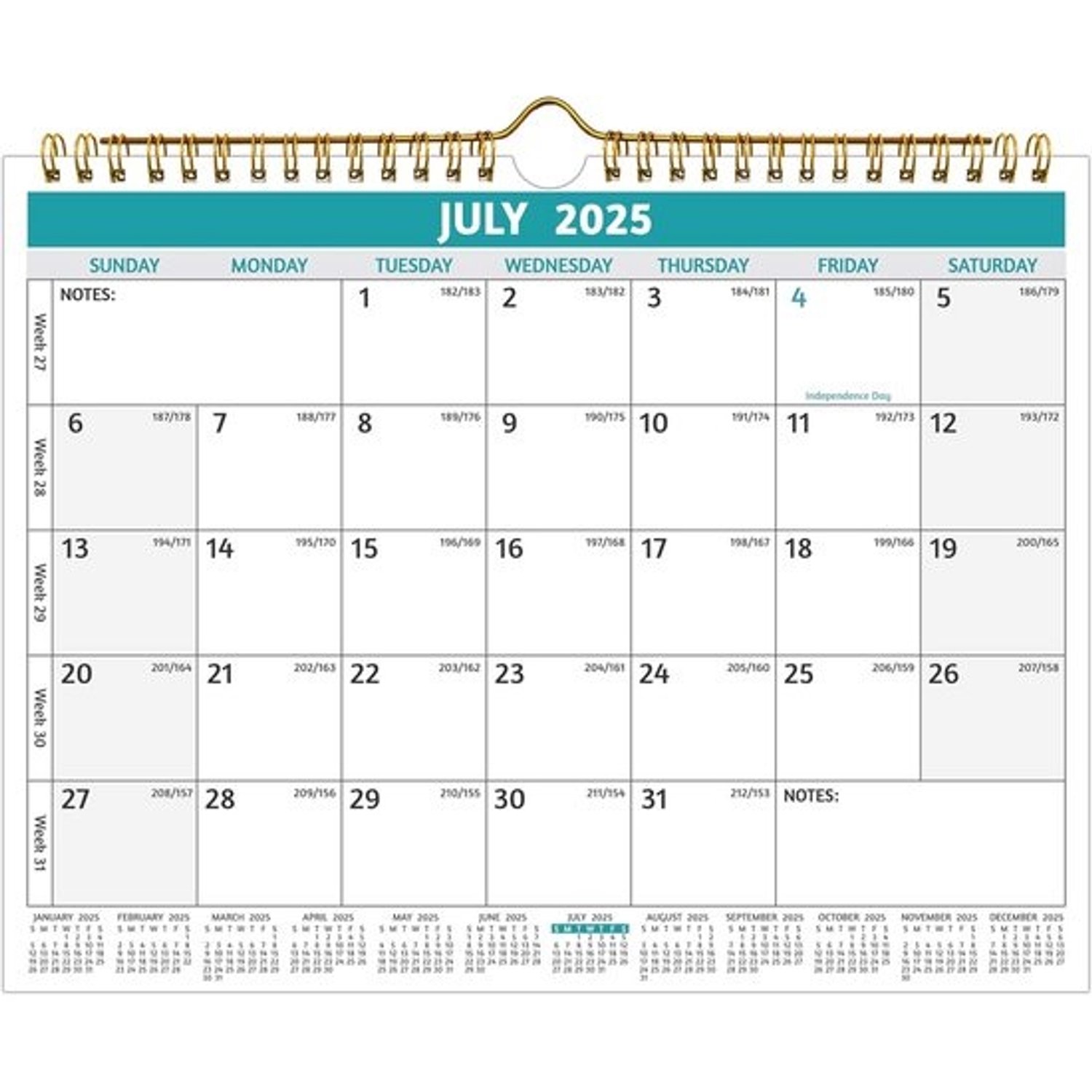 Wandkalender - 2025-2026 - 20 maanden vanaf mei 2025 - tot december 2026 - dubbeldraadsbinding - feestdagen