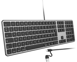 Draadloos Toetsenbord voor Mac met Dubbele Poort (Type C/USB), Franse AZERTY Indeling en Numeriek Toetsenblok, Geschikt voor Apple Mac Pro/Mini, MacBook Air/Neo en iMac Pro