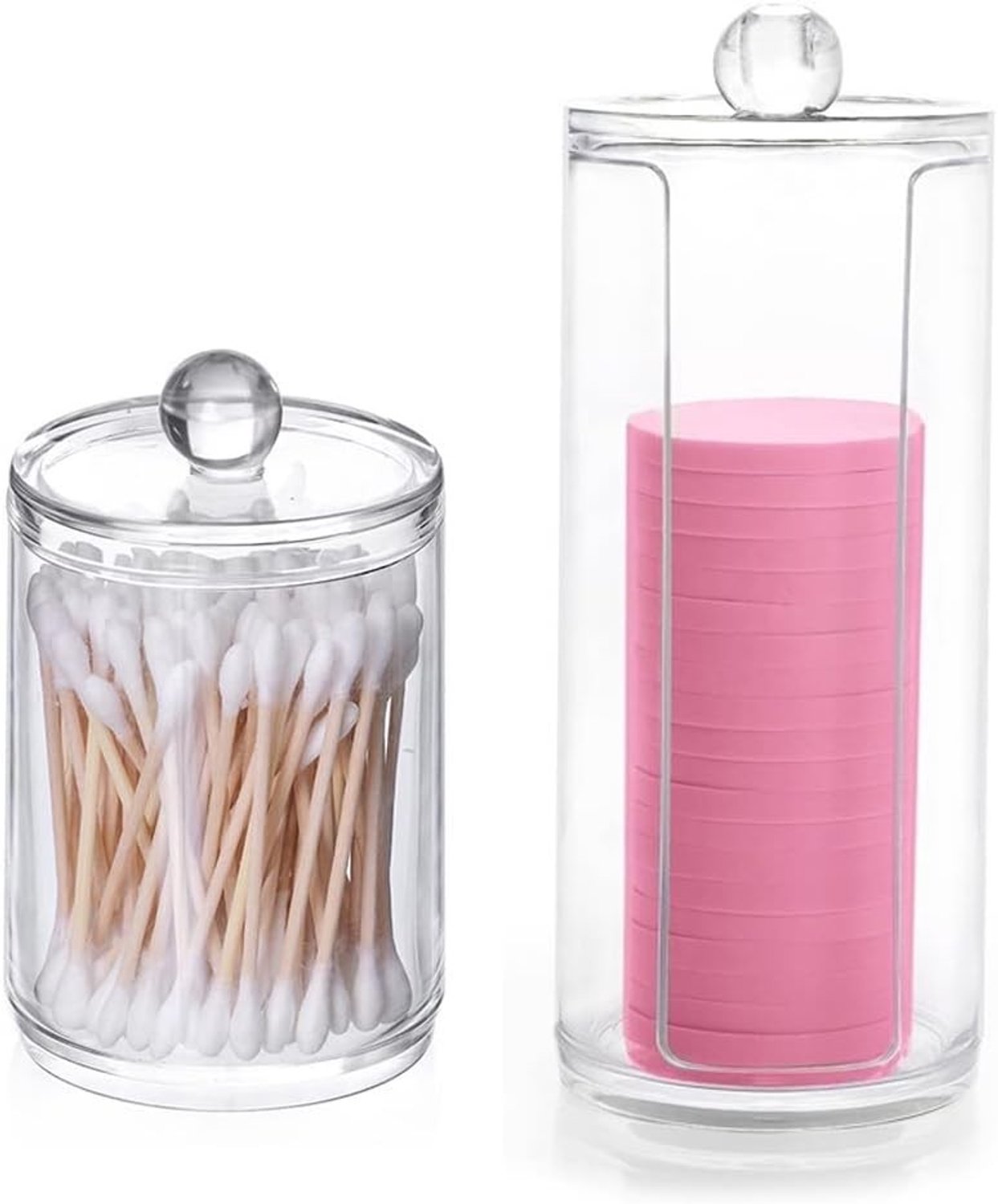 Set van 2 Opbergdozen voor Katoenen Pads met Deksel, Cosmetica Organizer voor Badkamer en Make-up Tafel, Ideaal voor Katoenen Swabs en Schoonheidsaccessoires