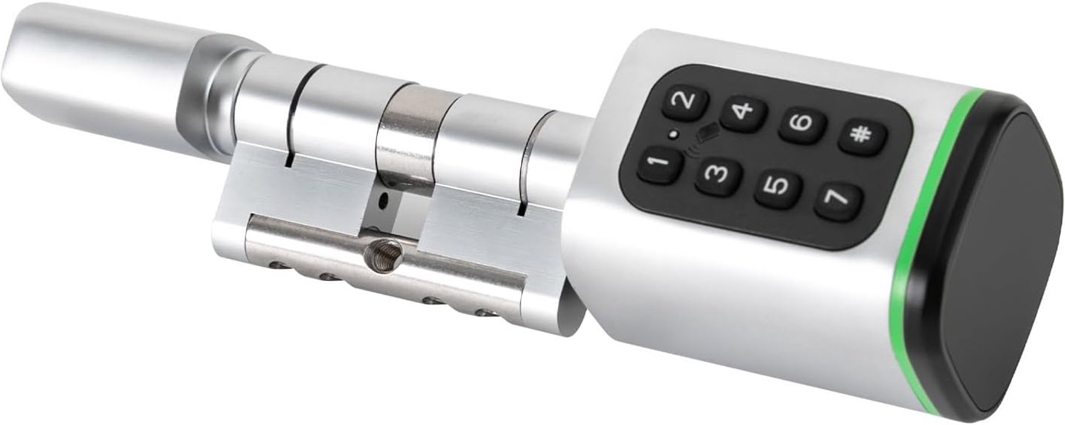 Elektronisch deurslot, met handmatige sleutel, Smart Keycard, wachtwoord en mobiele app, voor deurdikte van 1,4-1,8 inch en Europees standaard slotgat, wit