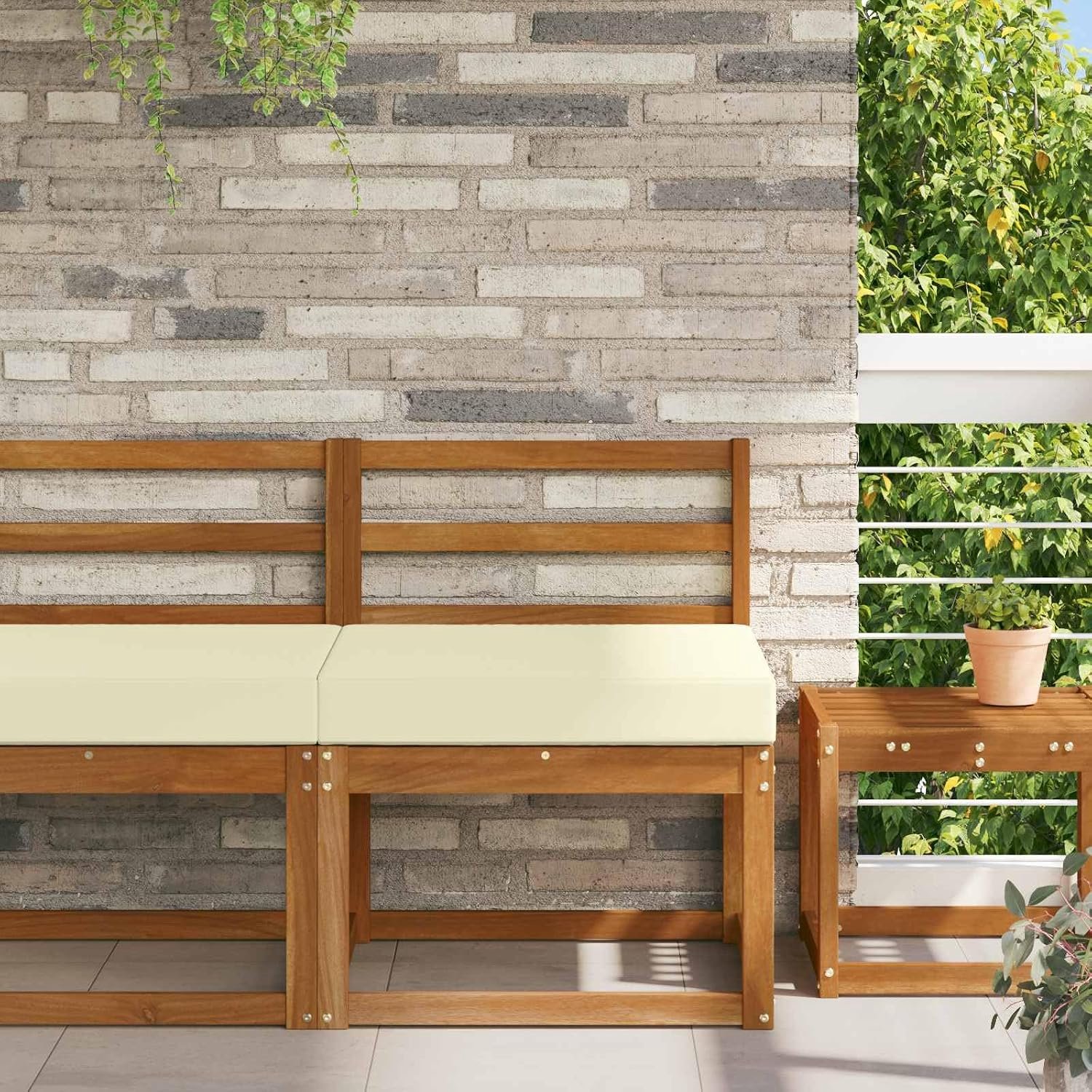 Bankkussen, outdoor, crème, 60 x 60 x 8 cm, polyester, schuimkussen voor tuin, terras, balkon