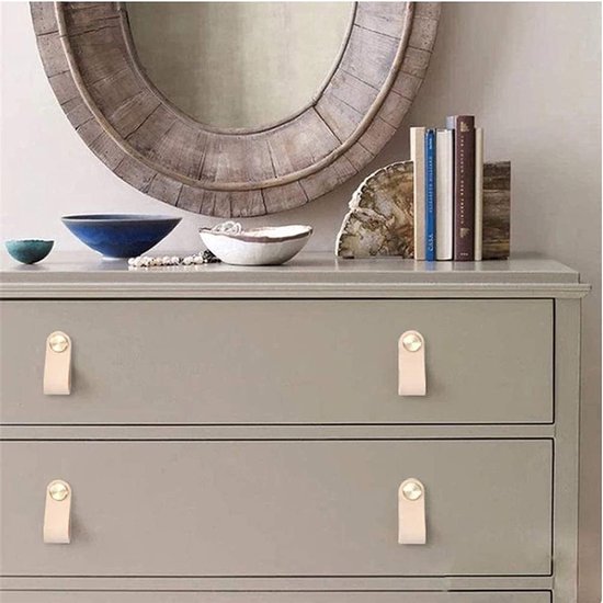 stuks lederen handgrepen meubelhandvat lederen meubels lederen lus voor kast handgrepen lederen kastdeur lade lederen meubelknoppen met schroeven, 75x25mm (beige) — afbeelding 4