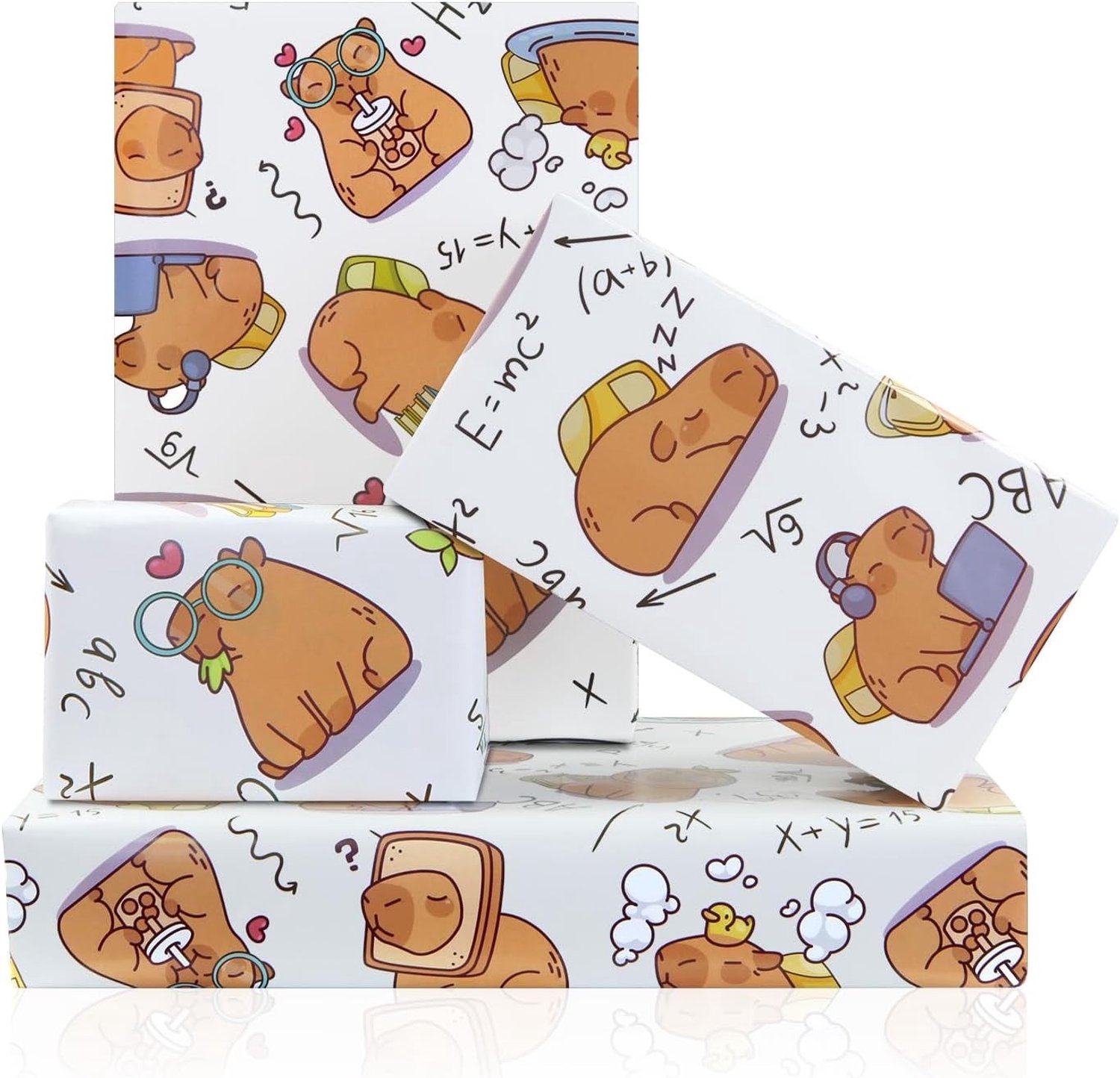 Leuke Inpakpapier met Schattige Capybara's voor Verjaardagen en Feestjes - 4 Vellen met Dierlijke Patroon voor Mannen en Vrouwen, Perfect voor Cadeaus en Terug naar School