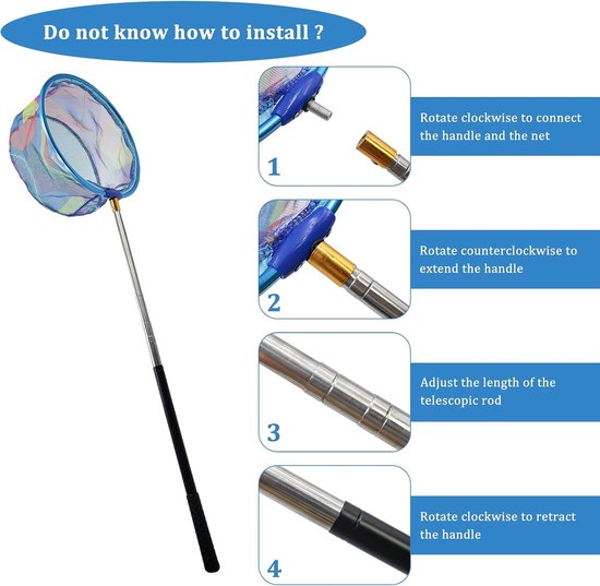 Telescopisch Schepnet voor Kinderen, 41-150 cm, Ideaal voor Vissen, Insecten en Buitenactiviteiten, Geschikt voor Strand, Tuin en Zwembad — afbeelding 2