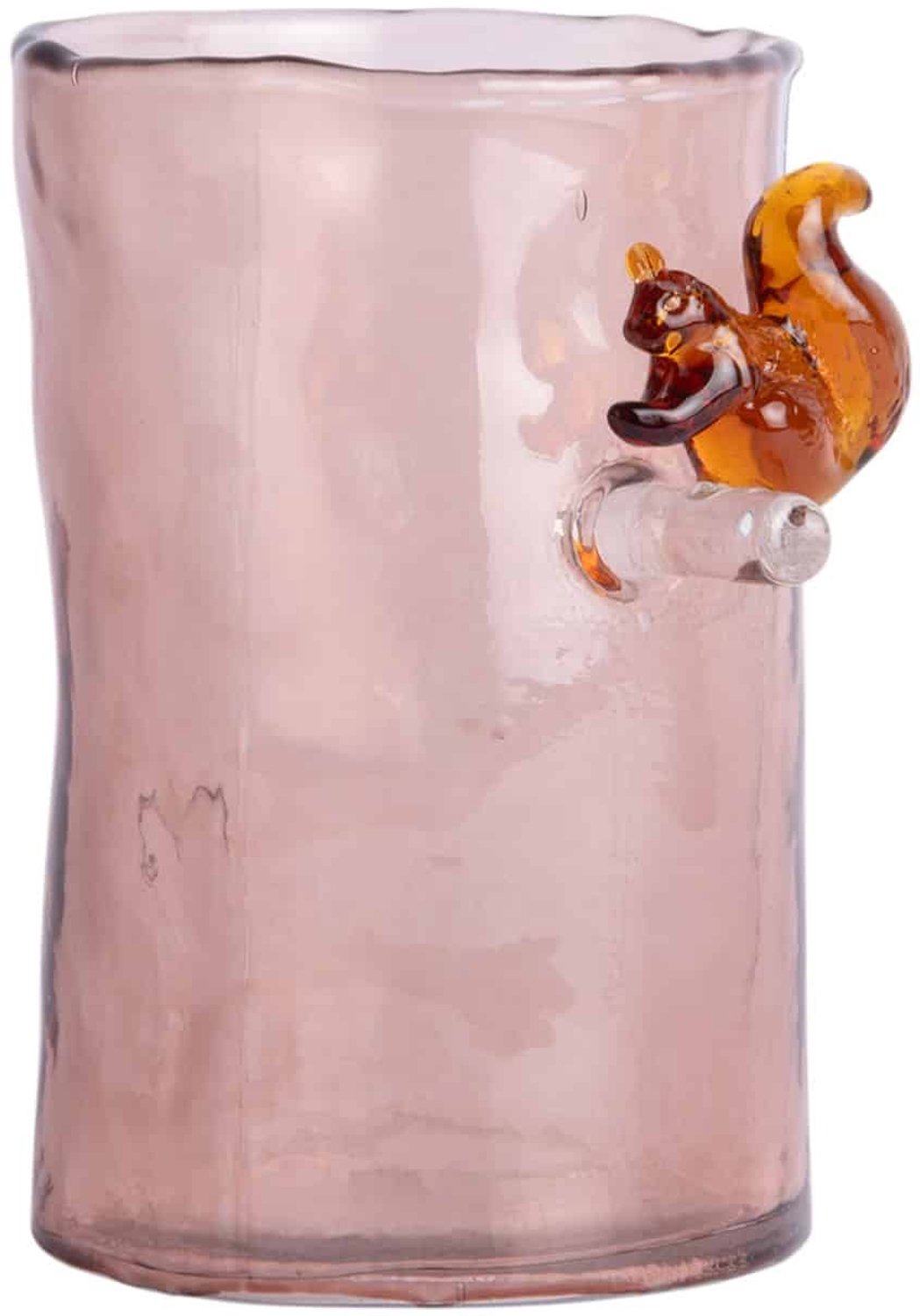 Present Time Vaas Squirrel On Branch - Zachtroze - 9.5x9.5x15cm - Glas - Scandinavisch - Bloemenvaas - Woondecoratie - Decoratieve vaas voor woonkamer of slaapkamer