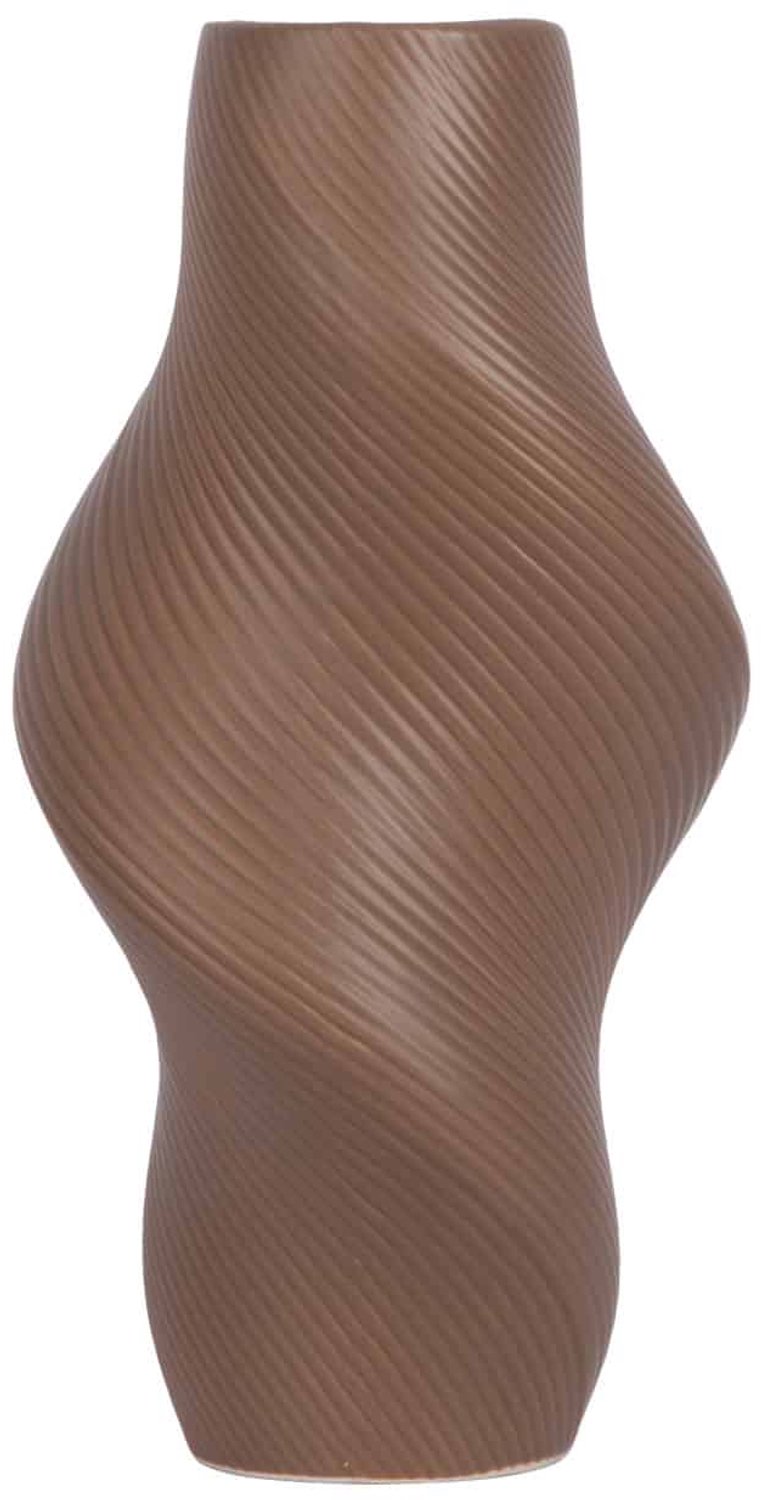 Present Time Vaas Paris Twisted - Chocoladebruin - 14x14x28.5cm - Keramiek - Scandinavisch - Bloemenvaas - Woondecoratie - Decoratieve vaas voor woonkamer of slaapkamer Donkerbruin
