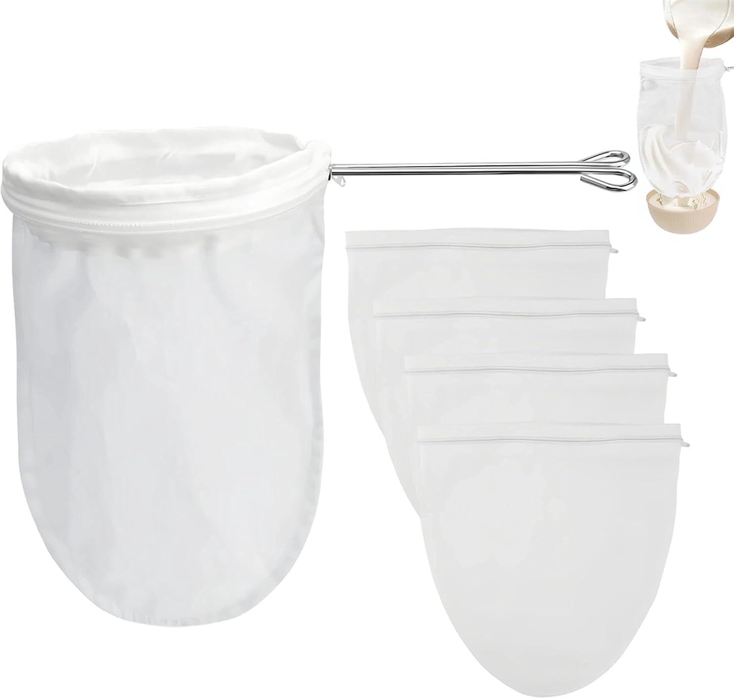 Nut Milk Bags, 5 Pieces, 29.5 x 12 cm, Cotton Juice Filter Bag, Pass Cloth Filter for Juice with Holder, Reusable - ShopVlot