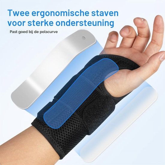 Verstelbare Polssteun voor Carpaal Tunnel Syndroom, Compressie Spalk met Metaalsteun voor Artritis en Verstuikingen (Linkerhand) — afbeelding 3