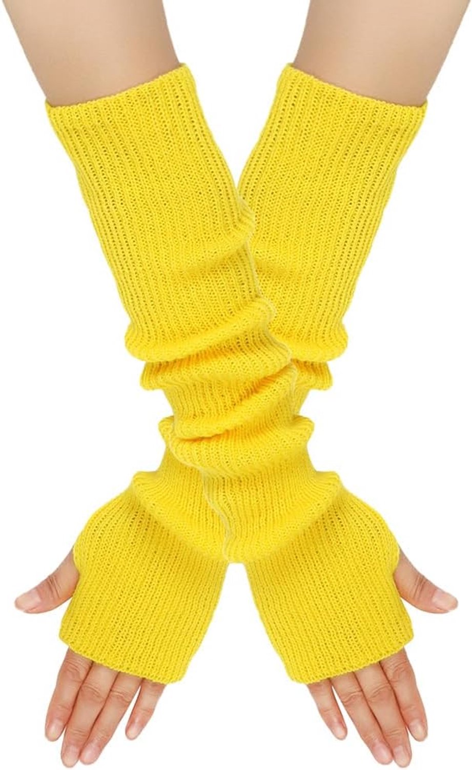 Lange Arm Warmers Voor Vrouwen Duimgat Vingerloze Handschoenen Vrouwen Mouwen Winter Pols Warmers Warme Wanten - Geel