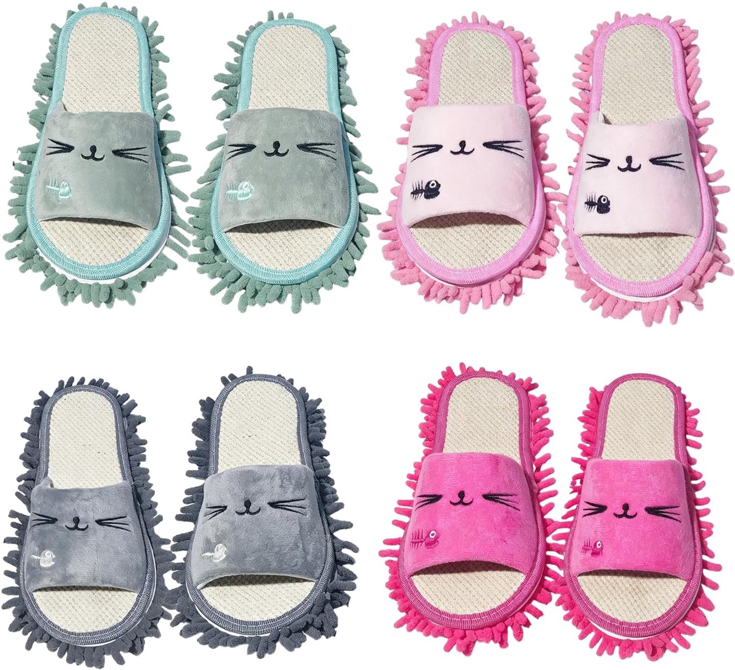 4 paar microvezel moppantoffels, schoonmaakpantoffels, microvezelzool, vloerreiniging, uniseks, pluche, huishouden, mop, schoenen voor het reinigen van vloeren, ramen, badkamers