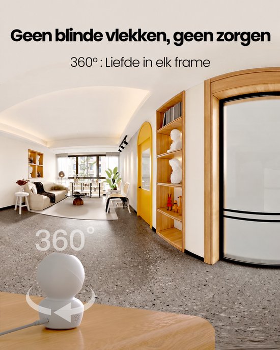 Huisdiercamera met App 2.5K 4MP – Beveiligingscamera Binnen – 360° Auto Tracking – AI Persoonsdetectie – Nachtzicht – Tweeweg Audio – WiFi Camera – Alexa — afbeelding 5