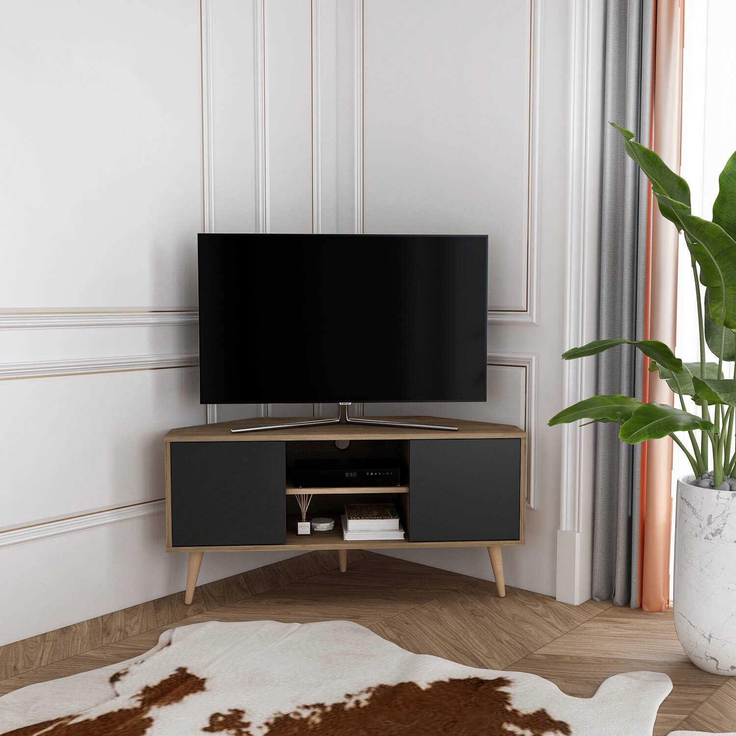 Decorotika TV Meubel Walnootlook – Modern Televisiemeubel met Opbergruimte – TV Kast voor Woonkamer – 120 cm Walnoot en zwart