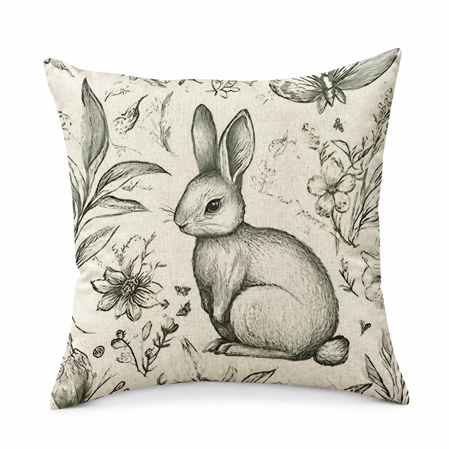 SWGOTA Pluche sierkussenhoes met konijn en bloemen, 45 x 45 cm, voor op de bank, zonder binnenkussen Multicolor