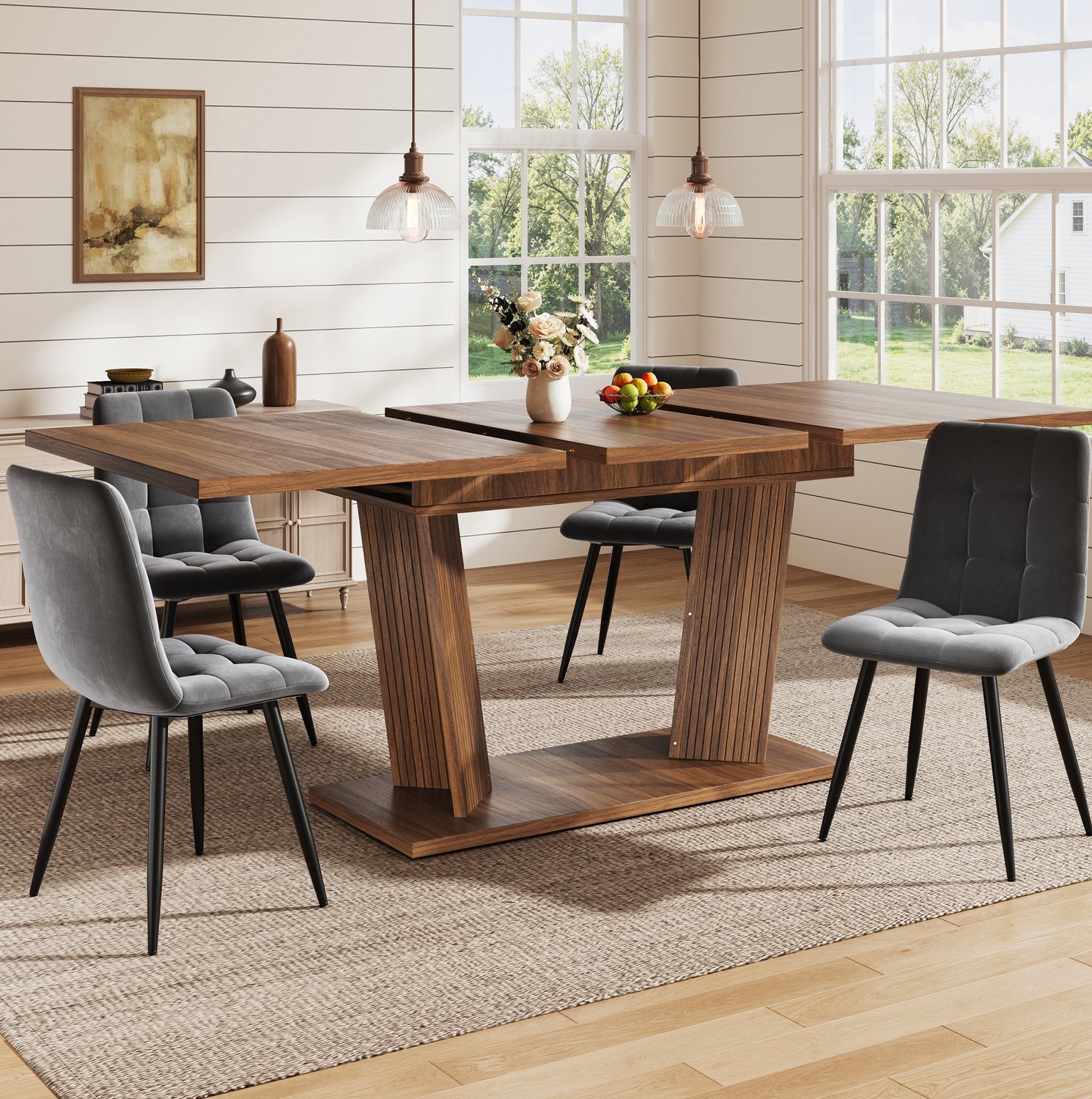 Maisentiel Uitschuifbare eettafel 120-160 x 80 x 76 cm - donkerbruin - MDF en metaal