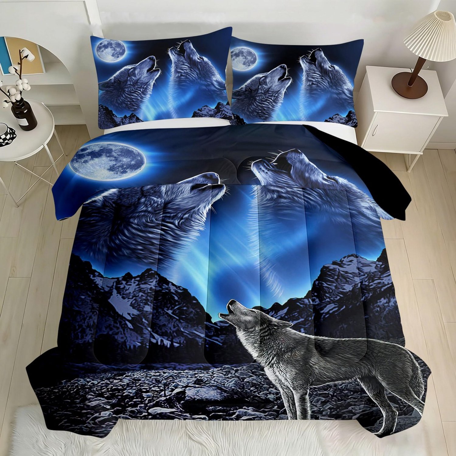 Duraxl Dekbed - Zomer en winter - Zwart en wolfpatroon - 155 x 220 cm