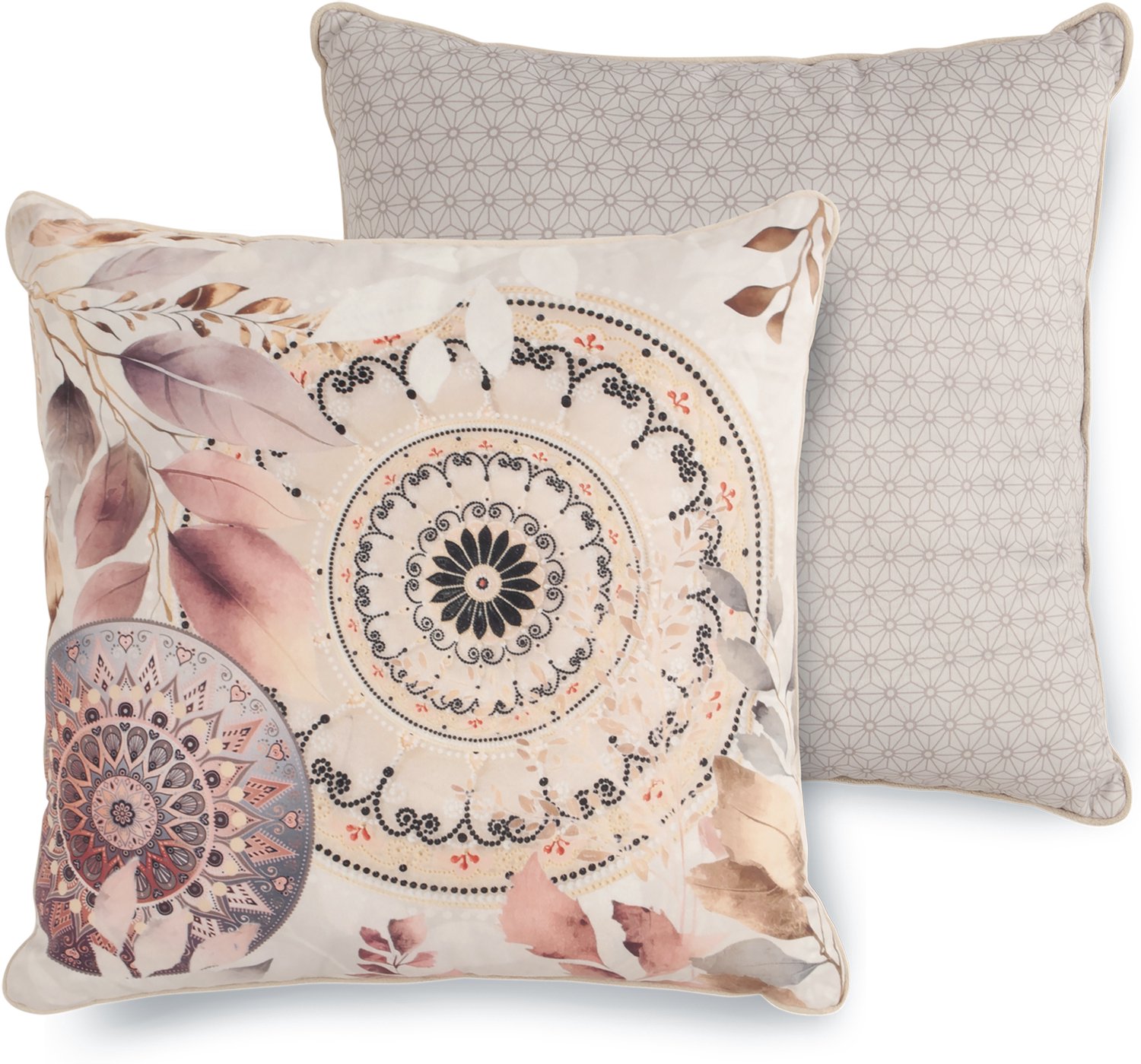 Hip sierkussen mandalas & bladeren - 48x48 cm - Grijs - 100% Polyester velours Grey