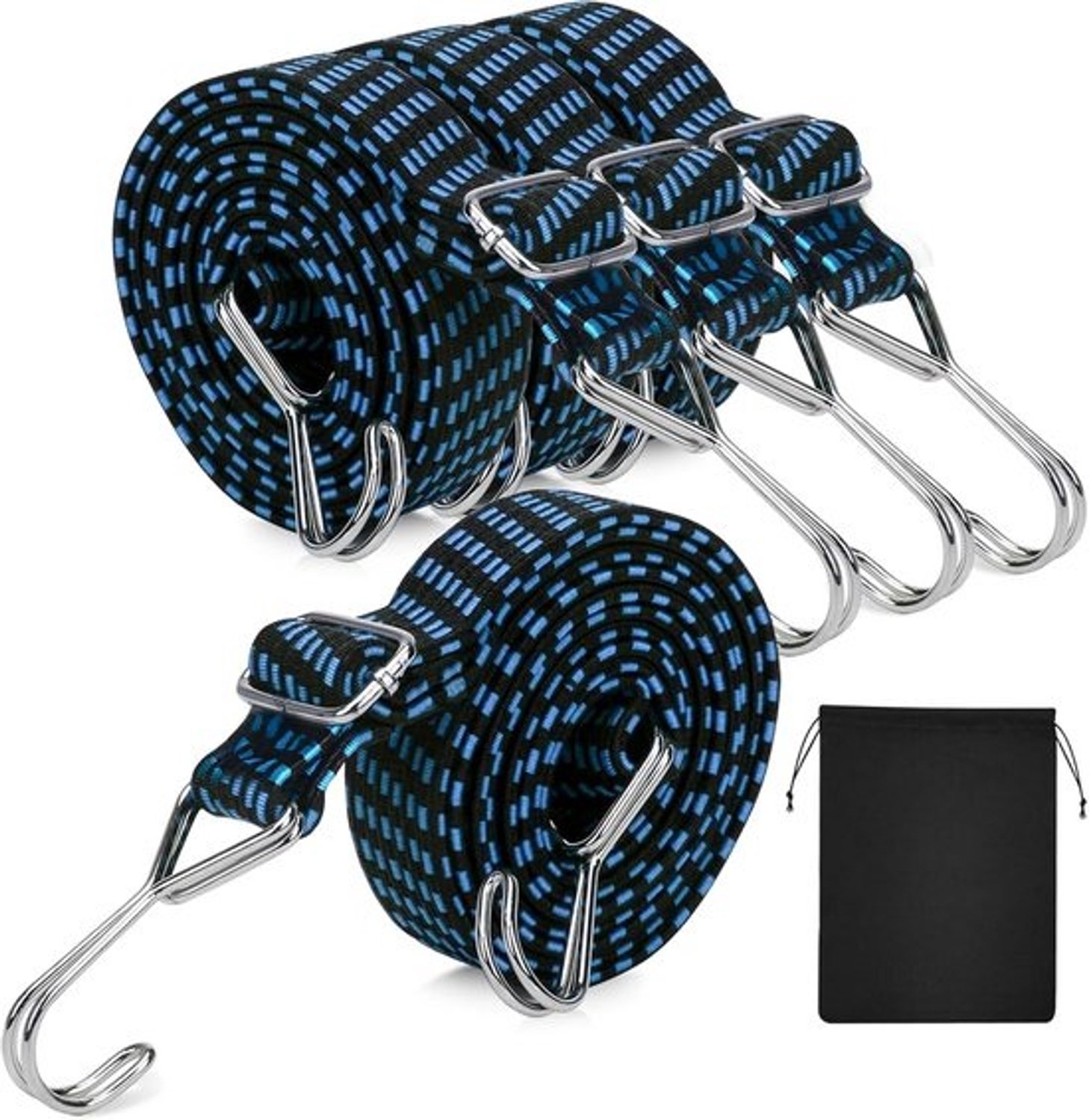 Verstelbare spankabels - Elastische touwen - Bagage vastzetten - Met haken - 4 stuks - 1 m - Blauw
