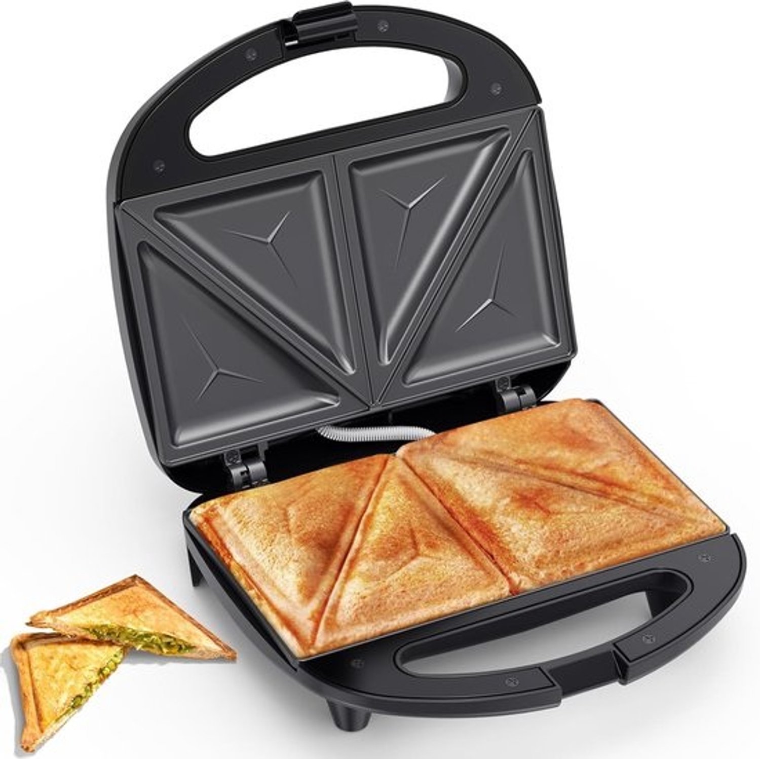 Sandwichmaker - Tosti-ijzer - Voor een snelle lunch - Driehoekige platen - 2 slices - Zwart