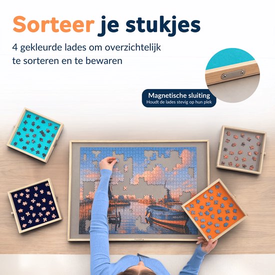 PuzzlePro Puzzeltafel met 4 Lades - 360° Draaibaar + Lock - Verstelbaar Puzzelbord - 1500 stukjes - 90x60cm - Puzzelmap - Puzzelkoffer - Puzzelmat - Puzzelplaat - Puzzelplank — cadeau in Spellen & Speelgoed - foto 4