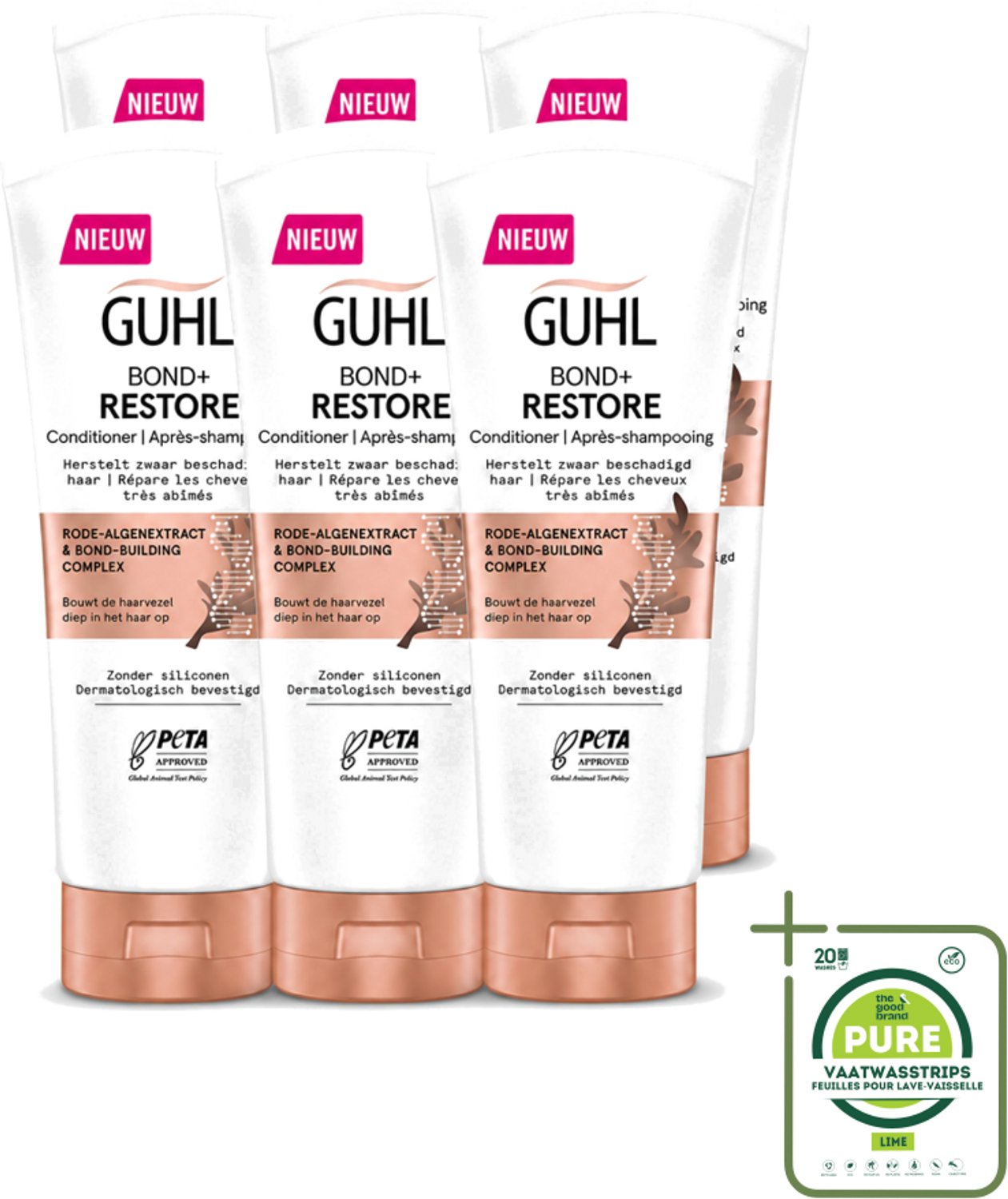6 x Guhl - Conditioner - Bond+ Restore - 200 ml - Grootverpakking - Vaatwasstrips - Herstel Haar - Krachtig Haar - Beschadigd Haar - Haar Herstel - Haar Structuur