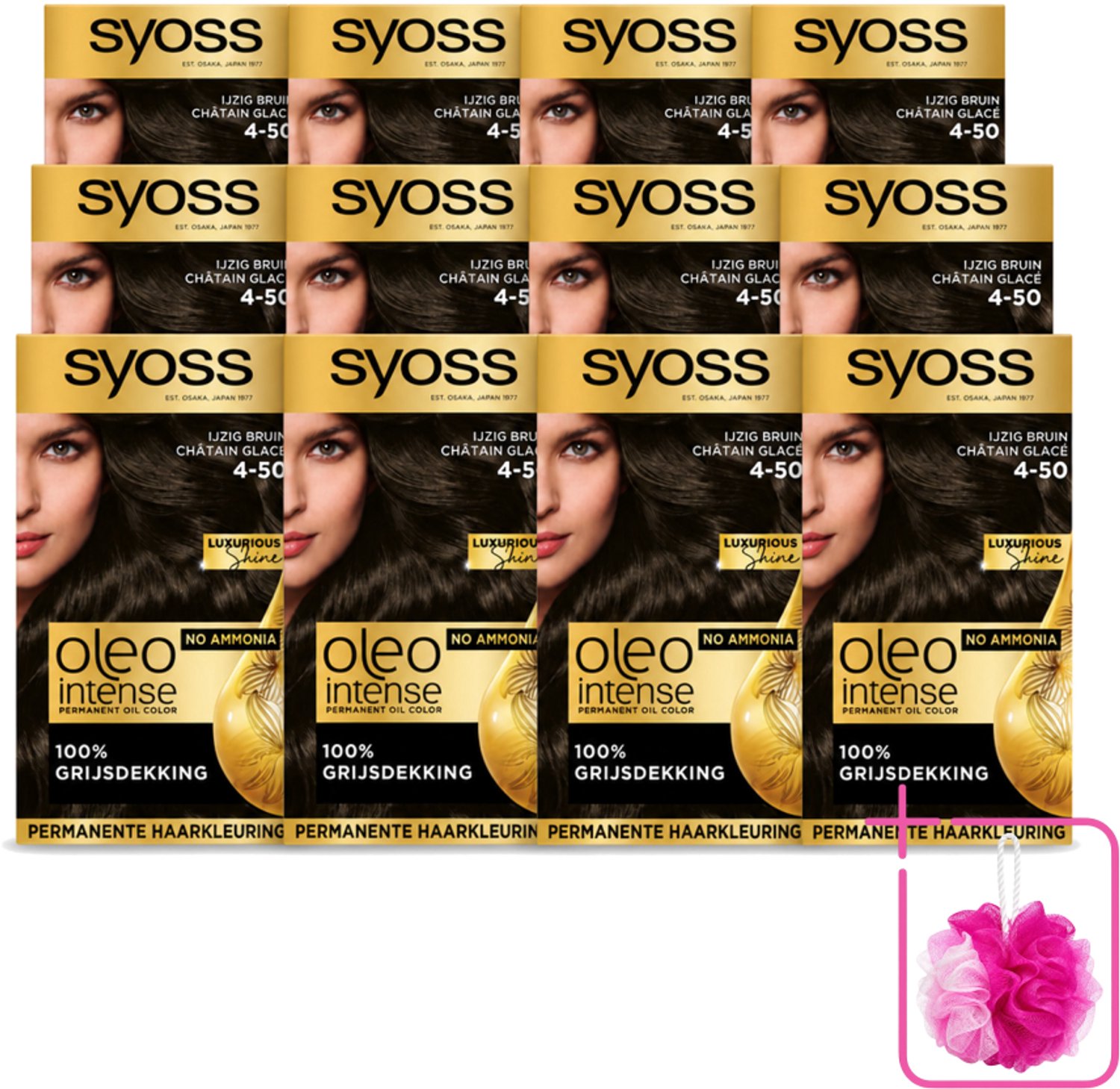 12 x SYOSS - Oleo Intense 4-50 - Haarverf - Permanente Haarkleuring - Ijzig Bruin - Langdurige Kleur - Bulkverpakking - Haarkleuring - Douchemop - Ijzig Bruin