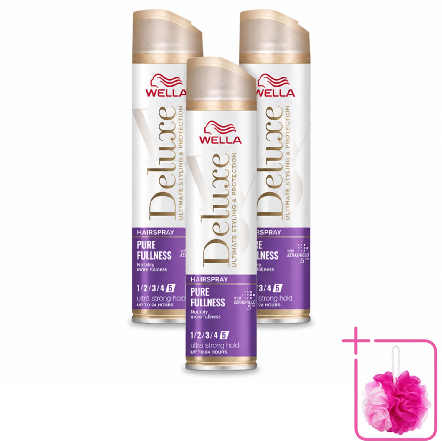 3 x Wella – Deluxe Pure Fullness – Haarspray – 250 ml - Bulkverpakking - Haarspray - Douchemop - Volume