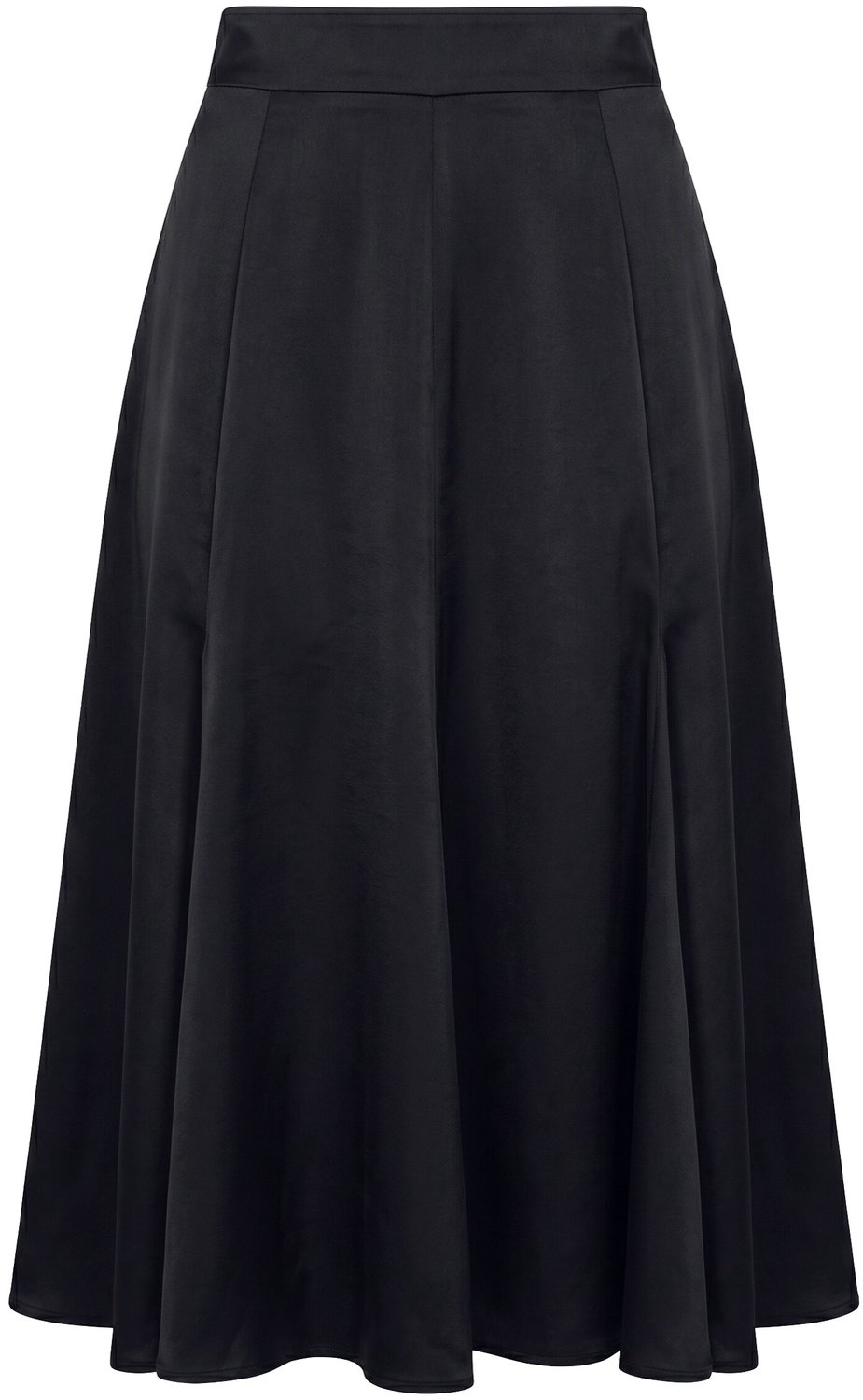 Ulla Popken - Dames - Maxi-rok van satijn klok-silhouet elastische tailleband - Zwart - Maat 54+