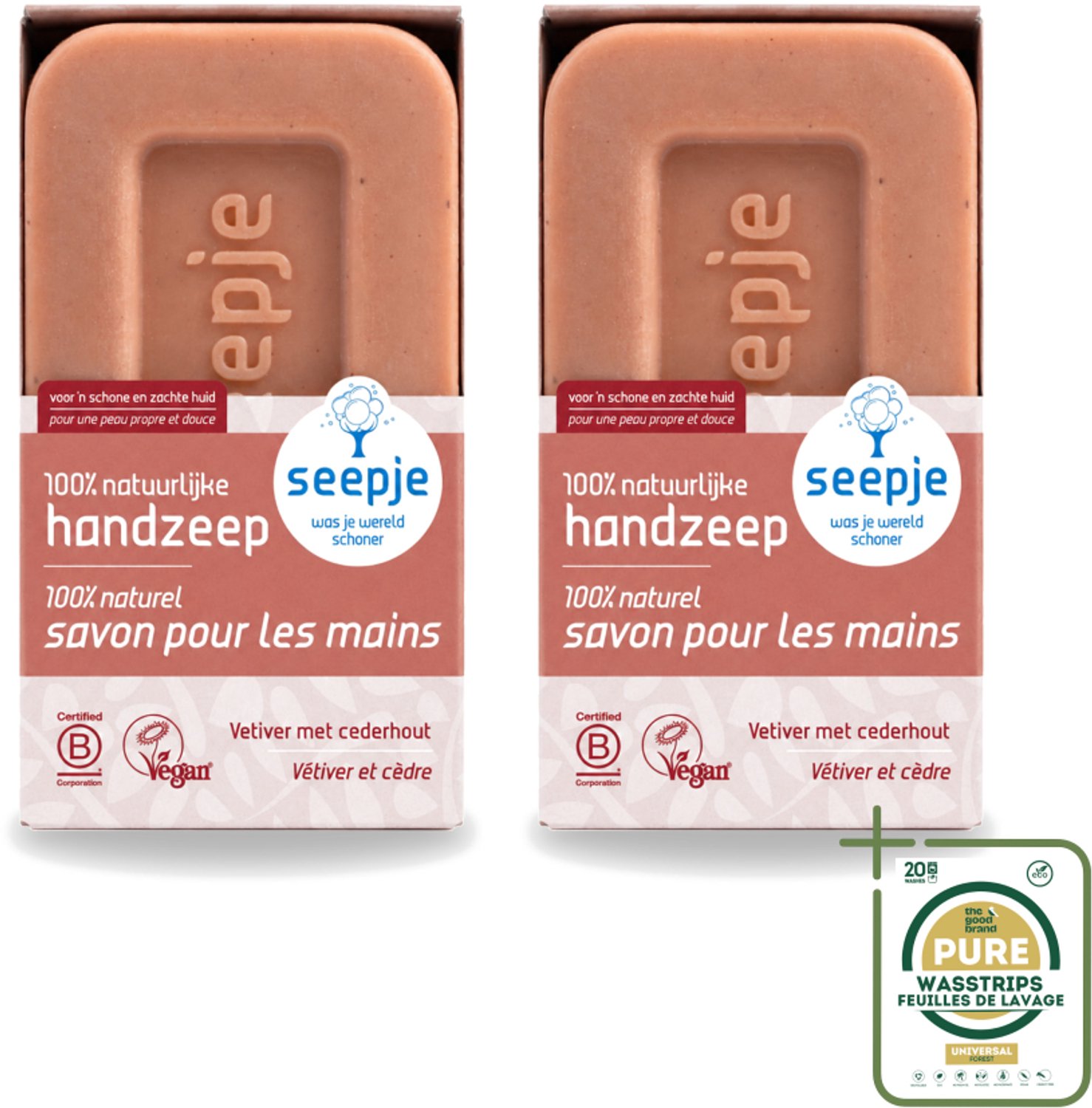 2 x Seepje - Handzeep - Duurzaam & Milieuvriendelijk - Vetiver met Cederhout - 120 gr - Wasstrips - Handzeep - Vetiver - Cederhout - Natuurlijke Handzeep - Duurzaam Handzeep