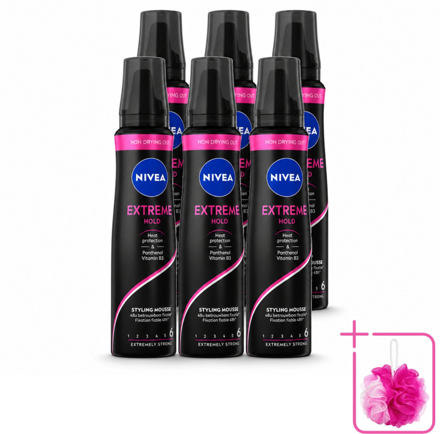 6 x NIVEA - Haarschuim - Extreme Stevigheid - 48 Uur Lang Bescherming - 150 ml - Bulkverpakking - Haarmousse extreme hold - Douchemop - Haarmousse met panthenol