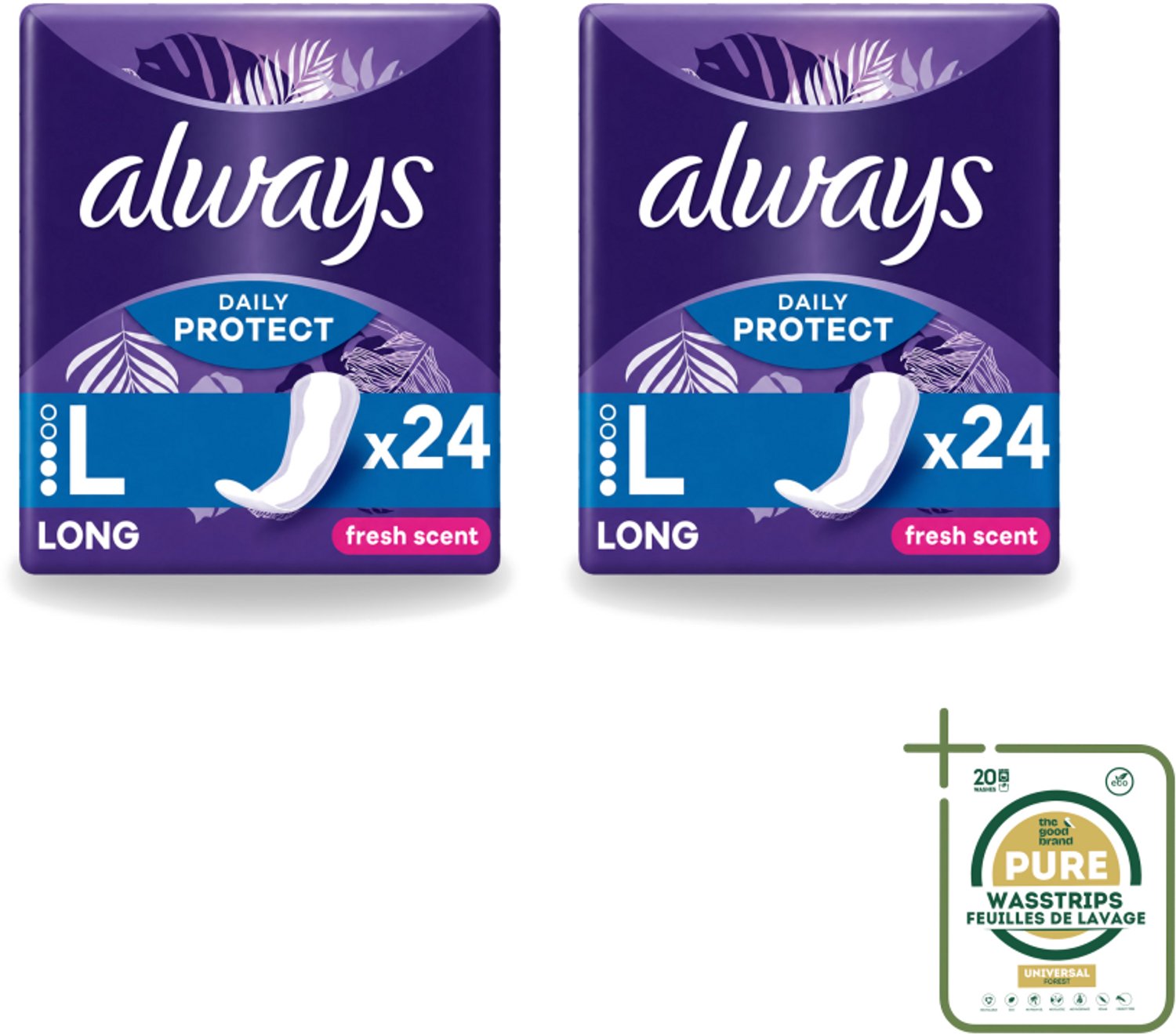 2 x Always – Inlegkruisjes – Long Fresh Scent – 24 Inlegkruisjes - Wasstrips - Inlegkruisjes - Frisse Geur - Lang Inlegkruis - Dagelijkse Bescherming - Extra Dekking