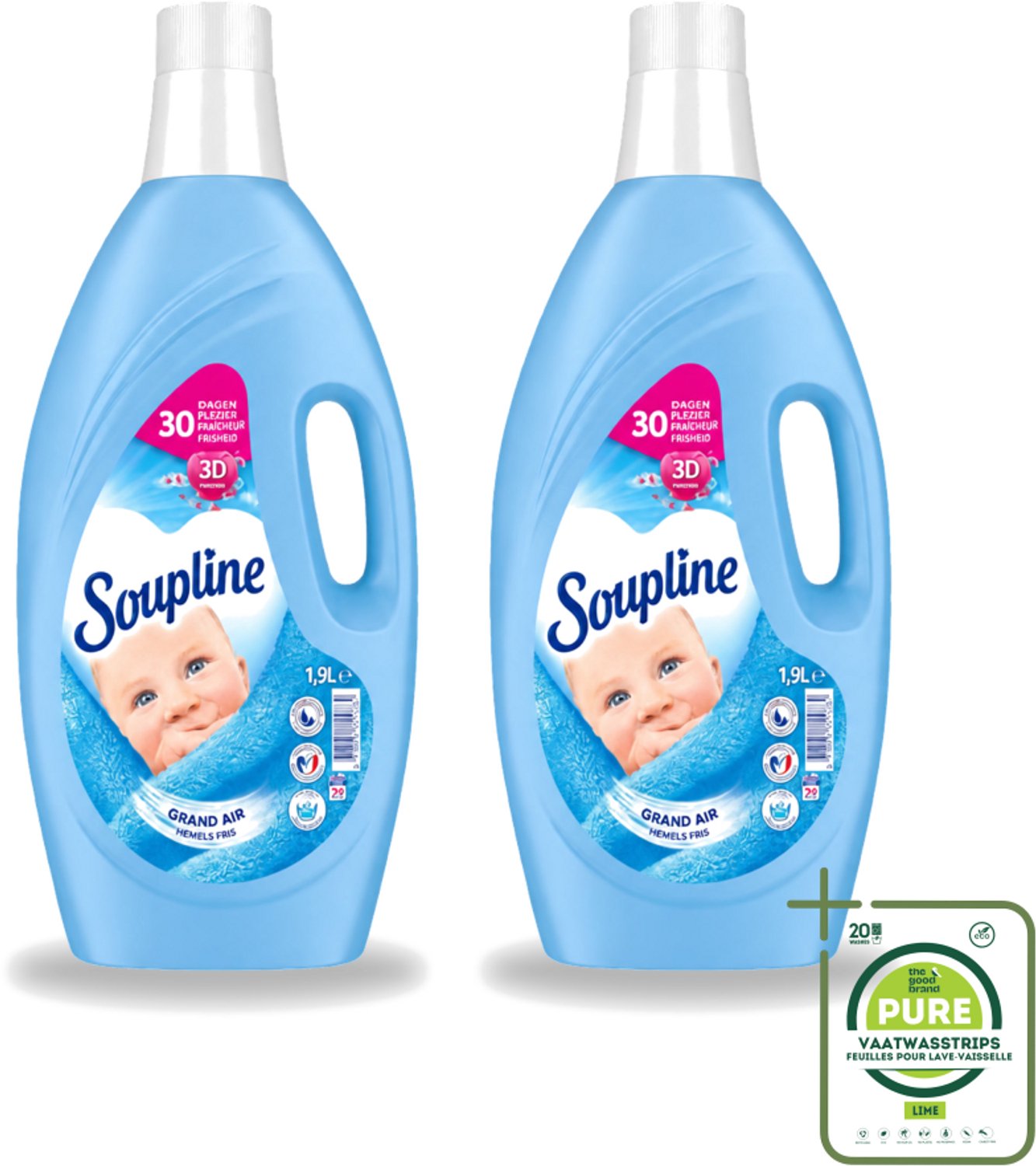 2 x Soupline – Wasverzachter – Hemels Fris – 1,9 L - Grootverpakking - Vaatwasstrips - Wasverzachter - Wasgoed - Fris - Zijdezacht - Wasbeurten