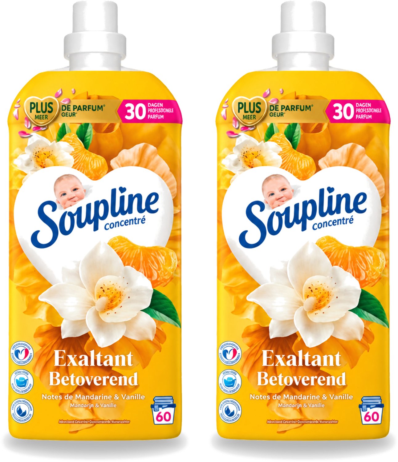2 x Soupline – Wasverzachter – Betoverend Mandarijn & Vanille – 1,28 L - Voordeelverpakking - 2 stuks