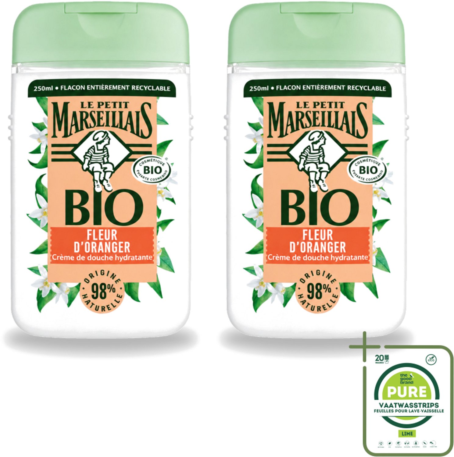2 x Le Petit Marseillais – Douchegel – Fleur d’Oranger – 250 ml - Grootverpakking - Vaatwasstrips - Douchegel Oranje Bloesem - Oranje Bloesem Geur - Natuurlijke Douchegel - Zachte Reiniging - Huid Verzorging