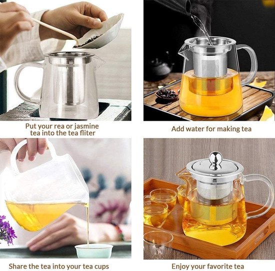 Stijlvolle theepot voor één persoon met hittebestendig roestvrijstalen filter, ideaal voor thee en koffie (450 ml) — cadeau in Koken & Dineren - foto 7