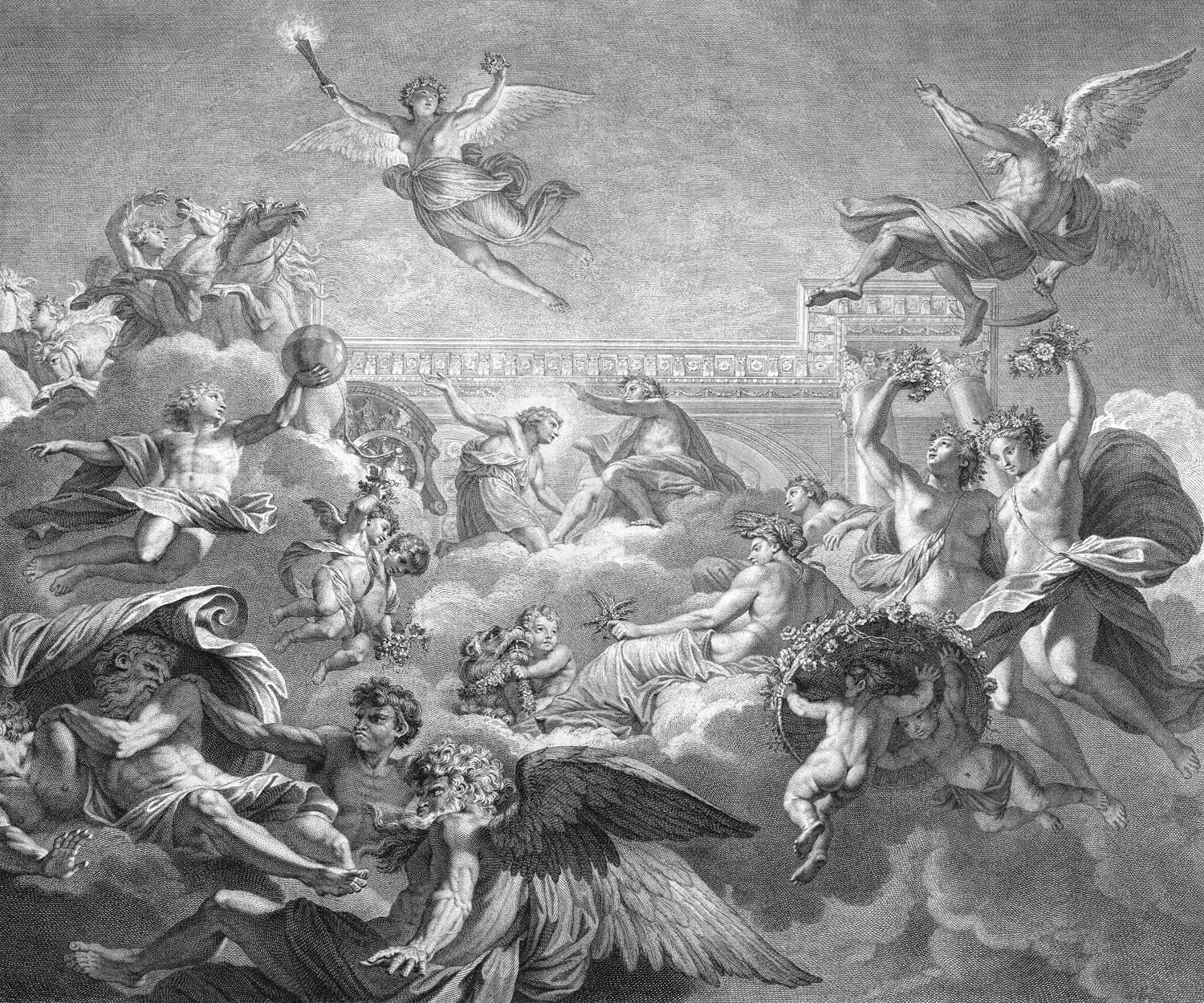 Rasch Fotobehang Zwevende Engelen boven Wolken 2.65x3.18m
