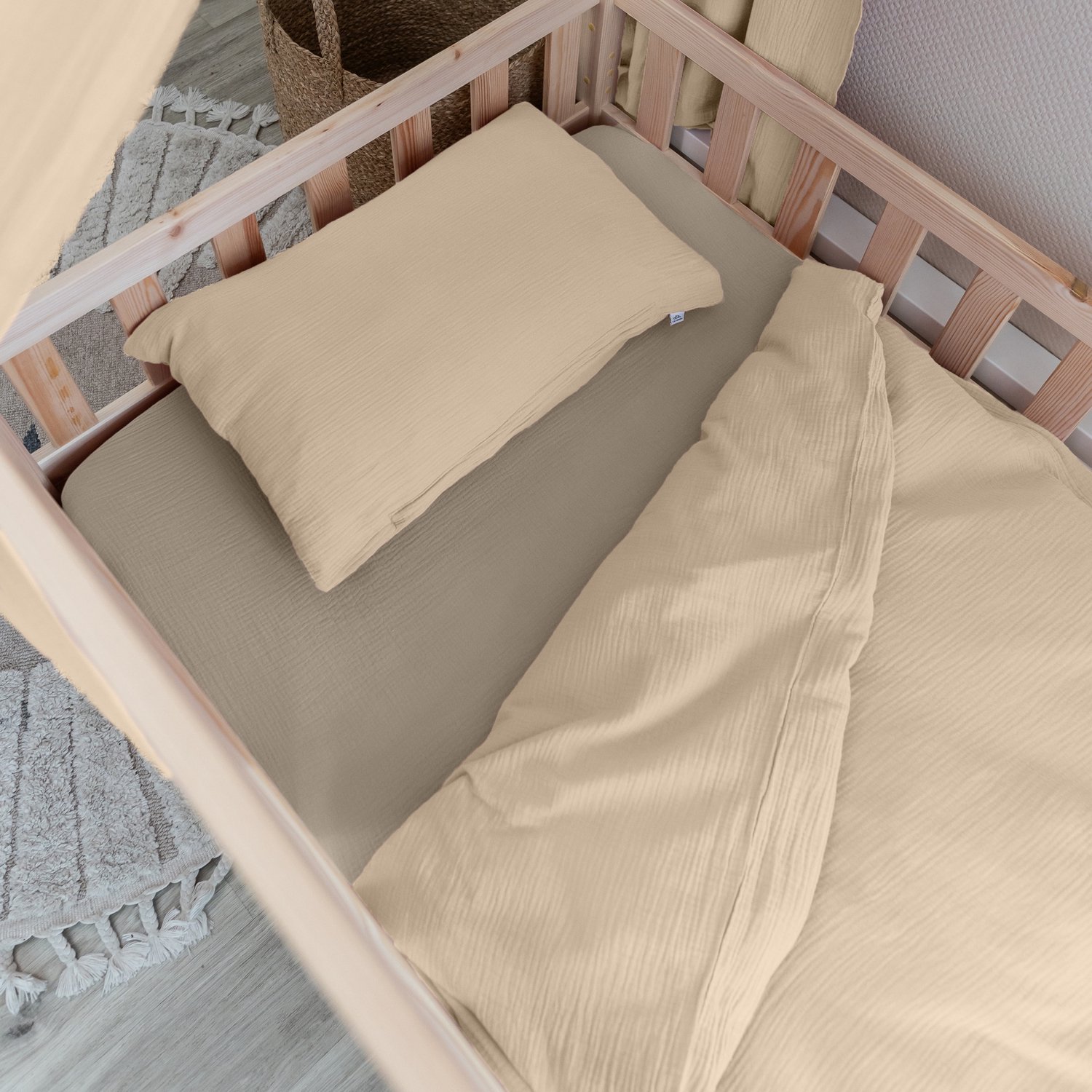 LILIMAUS Kinderdekbedovertrek 100 x 135 cm met kussensloop 40 x 60 cm - mousseline katoen - crème