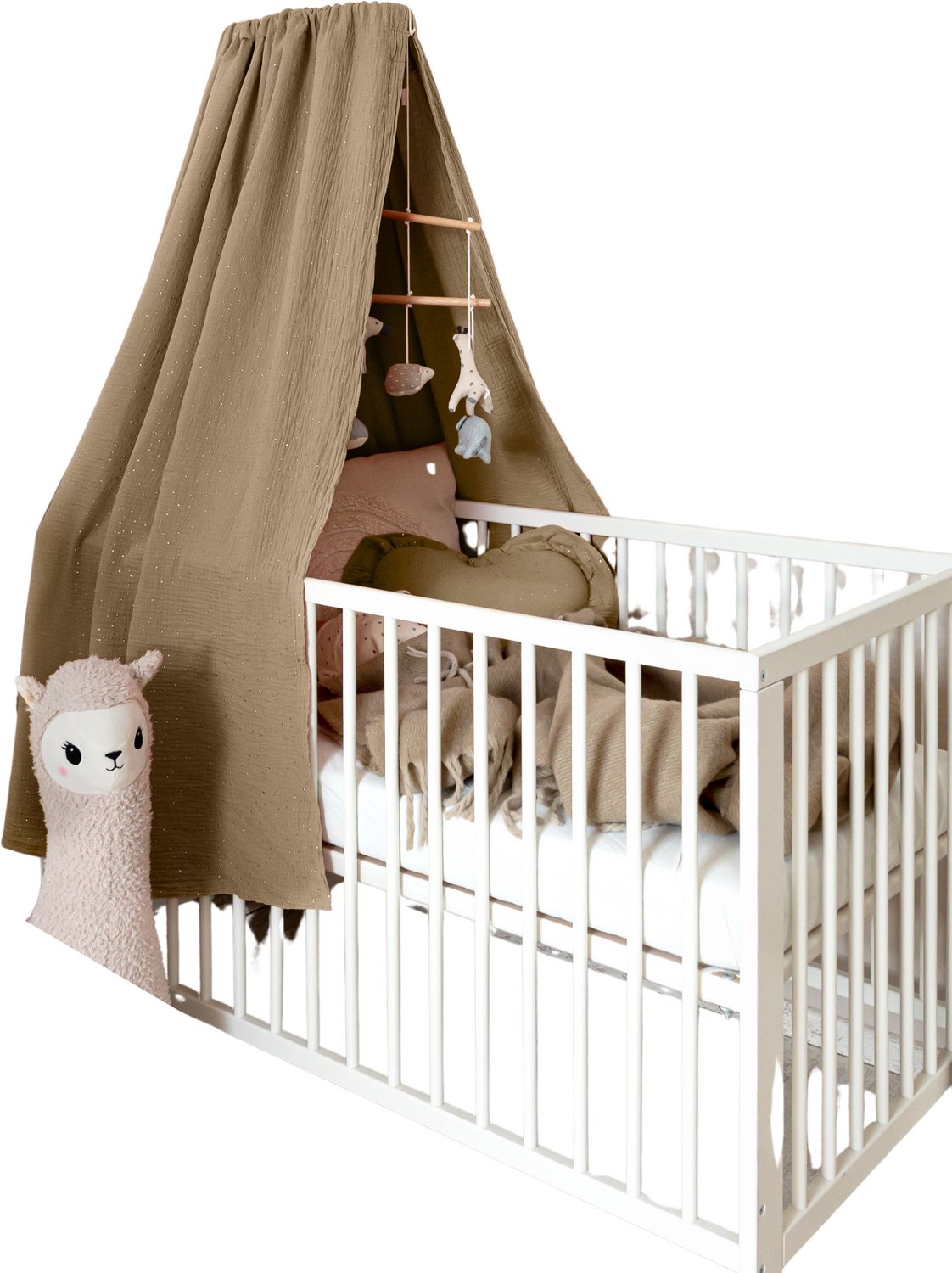 LILIMAUS Klamboe voor ledikant - hemeltje babybed - mousseline katoen - 140 cm - donkerbeige