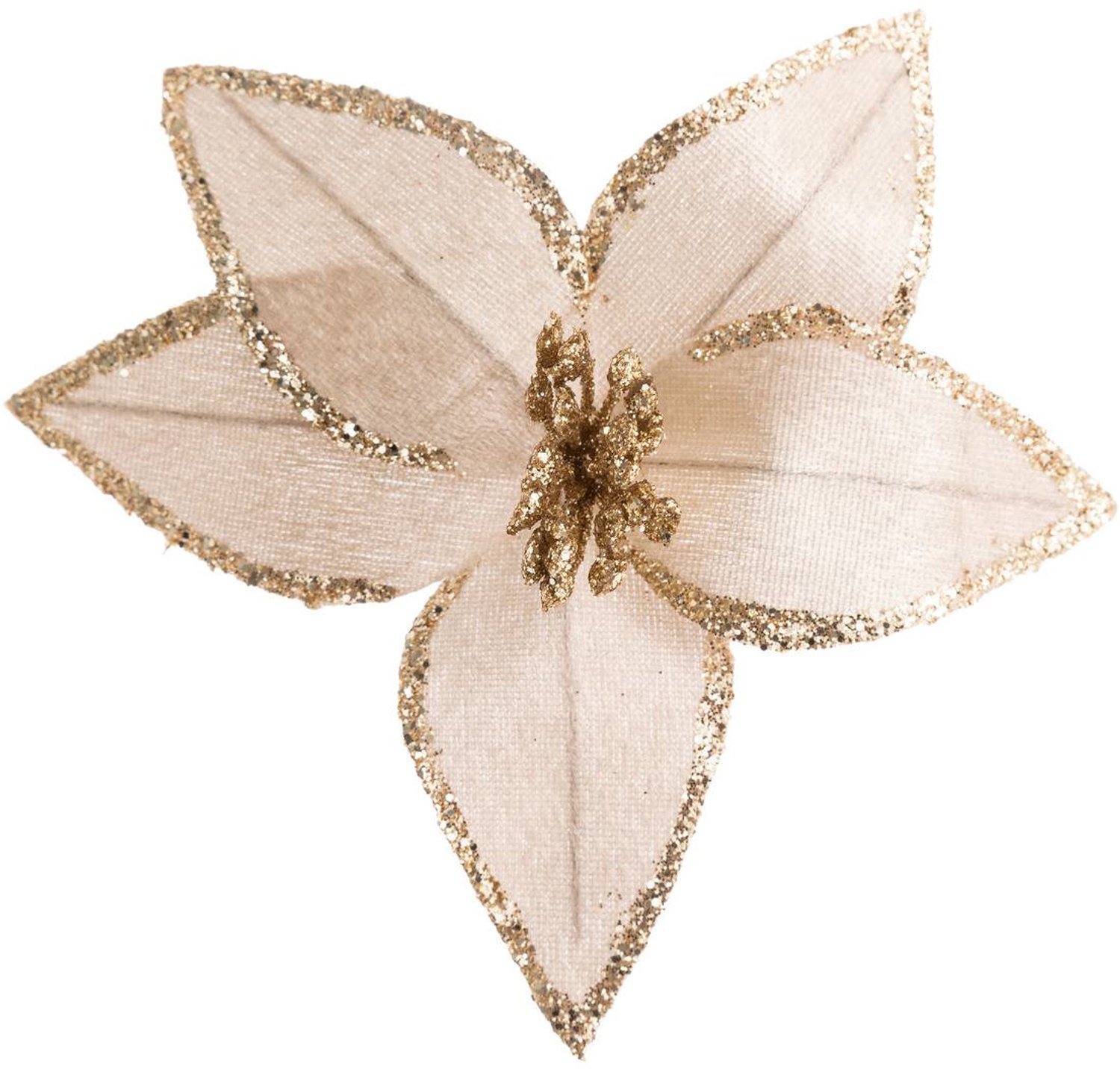 Feeric lights & Christmas Beige kerstpoinsettia met glitters, 19 cm