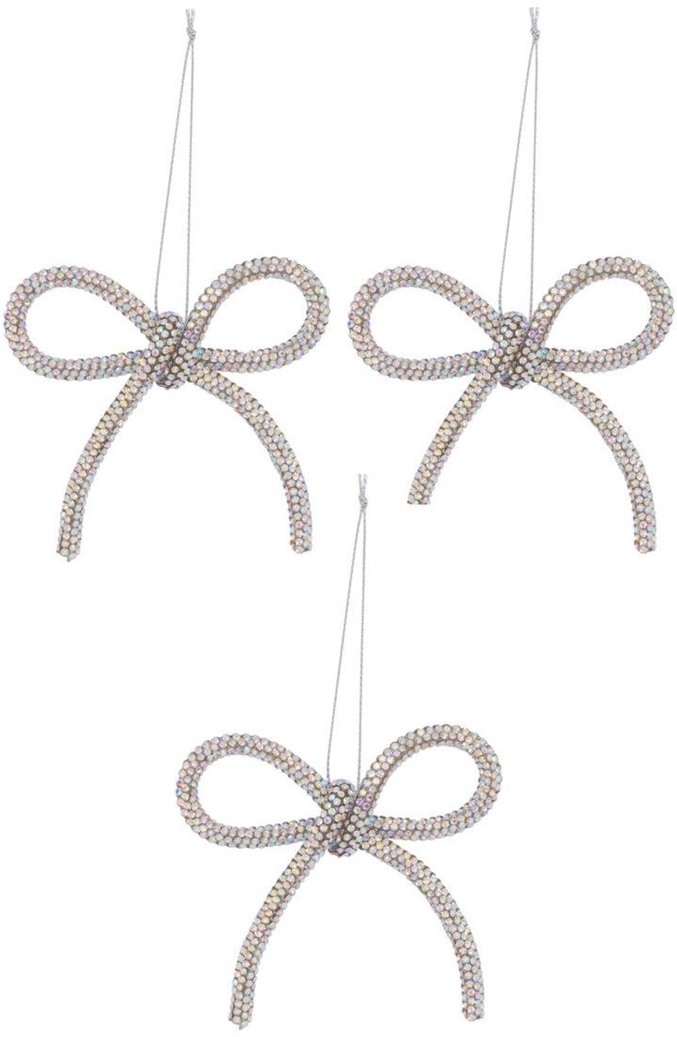 Feeric lights & Christmas Set van 3 kerstboomversieringen met strass-strikjes van metaal, 8 cm Argent