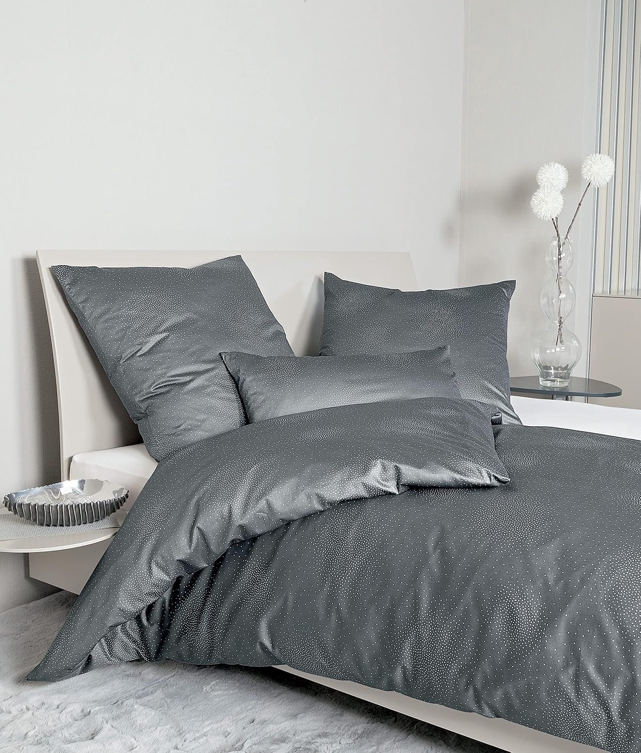 Janine Milano Mako satijn beddengoed 135x200cm + 80x80cm Moonlight Grijs