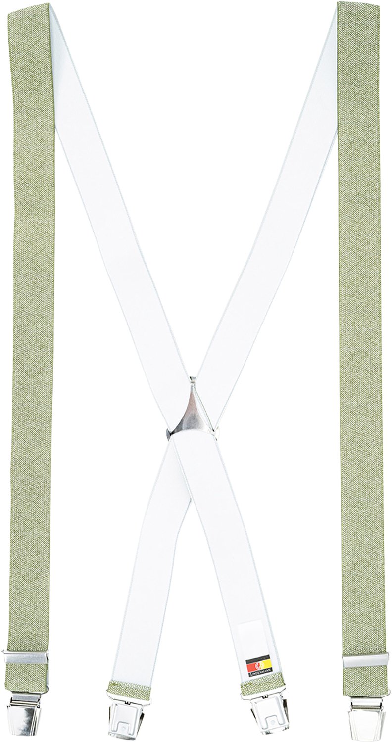 LINDENMANN heren bretels met extra sterke clips X-vorm - saliegroen dessin