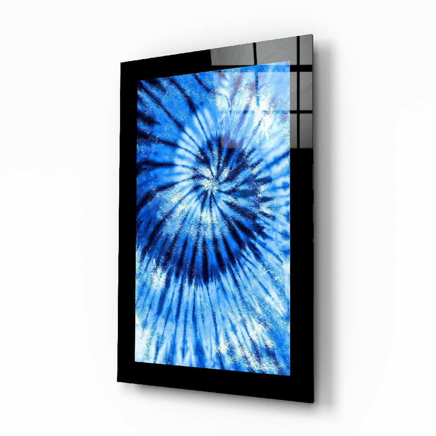Glasschilderij – Blauwe Tie-Dye – Eigentijdse Wandkunst