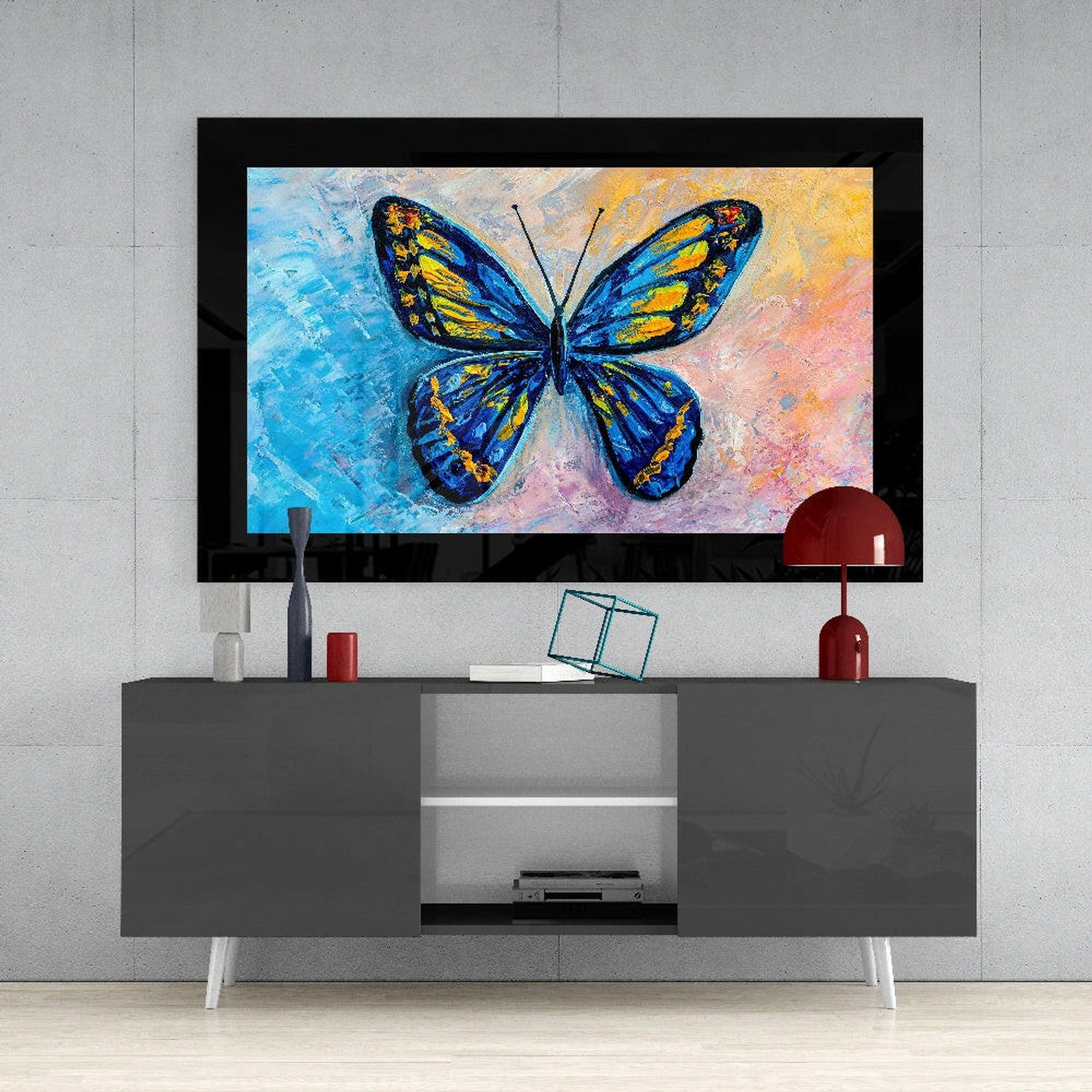 Glasschilderij – Kleurrijke Vlinder – Decoratieve Kunst aan de Muur