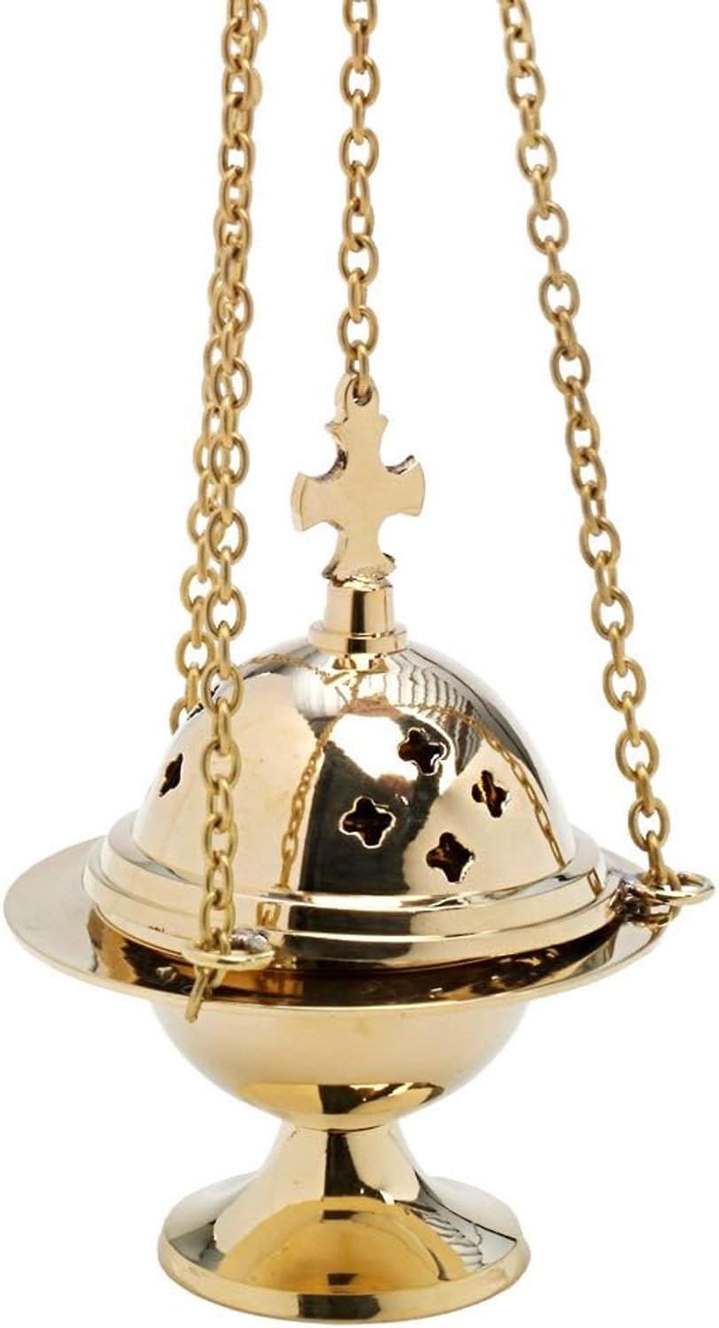 Messing Rookvat met Kruis en Ketting - 37 cm