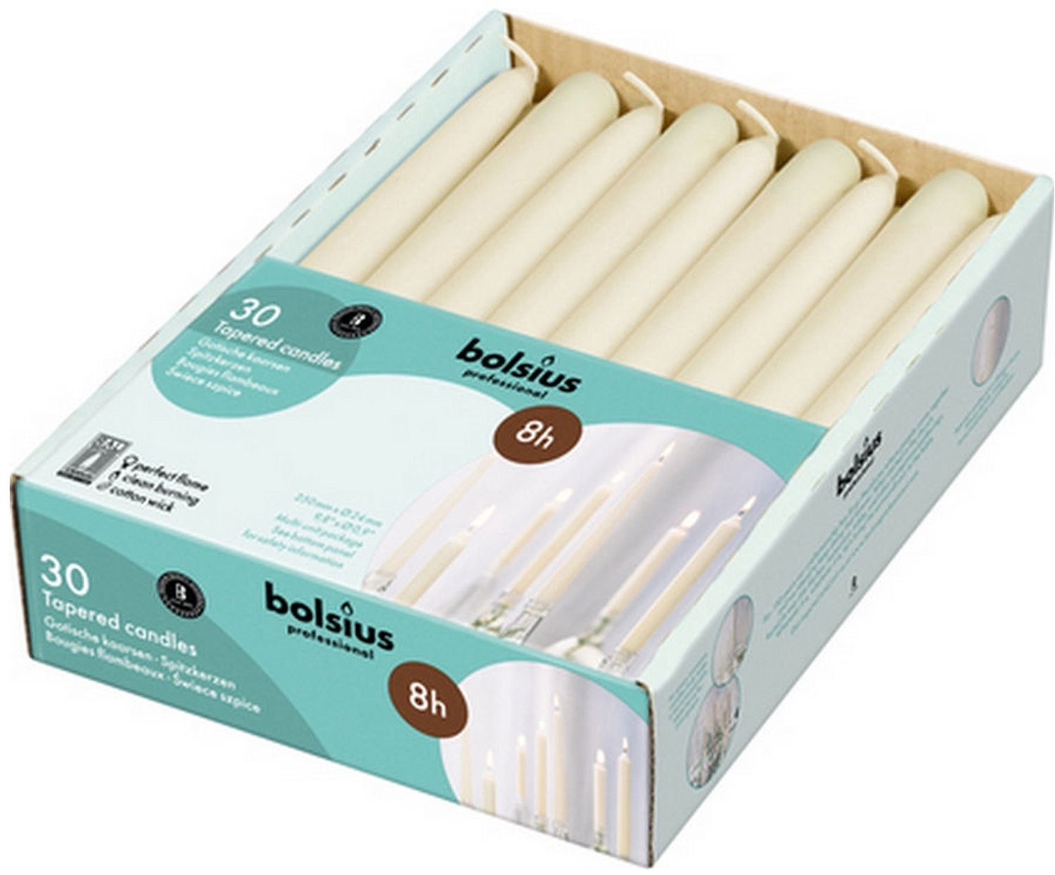 Bolsius | Gotische kaarsen | Ivoor | 30 stuks | Omdoos 4x