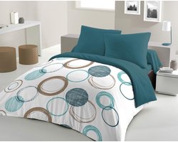 HOME LINGE PASSION Parure de couette Audace - couette 240 x 260 cm + 2 taies d'oreiller 63x63 cm - Bleu canard