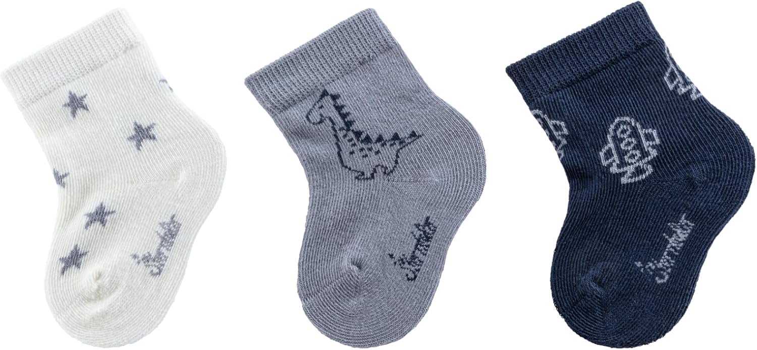 Baby Sokken Dino, Streep & Effen - 3-Pack