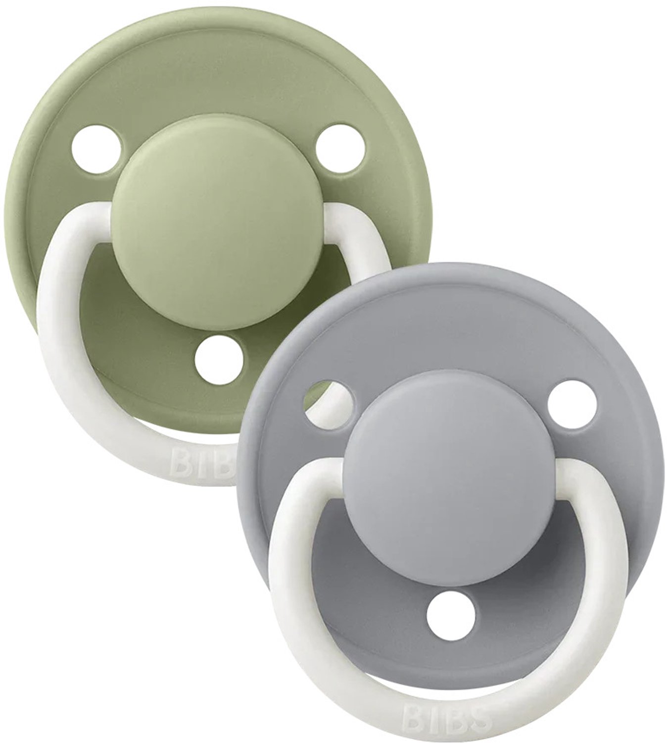 BiBS - De Lux Pacifier - Glow in the Dark - One Size Fopspeen - 2 stuks - Sage Glow / Cloud Glow