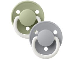BiBS - De Lux Pacifier - Glow in the Dark - One Size Fopspeen - 2 stuks - Sage Glow / Cloud Glow