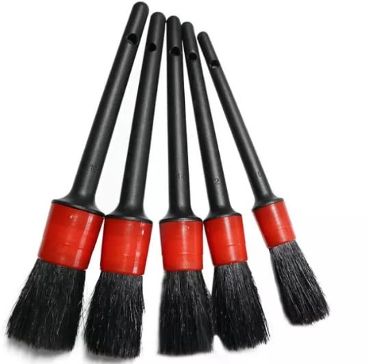 Autodetailing Borstel Set - 5 Verschillende Maten - Interieur/Exterieur - Voor Wielen/Dashboard - Professioneel Gebruik - Voor Moeilijk Bereikbare Plaatsen - Detailborstel